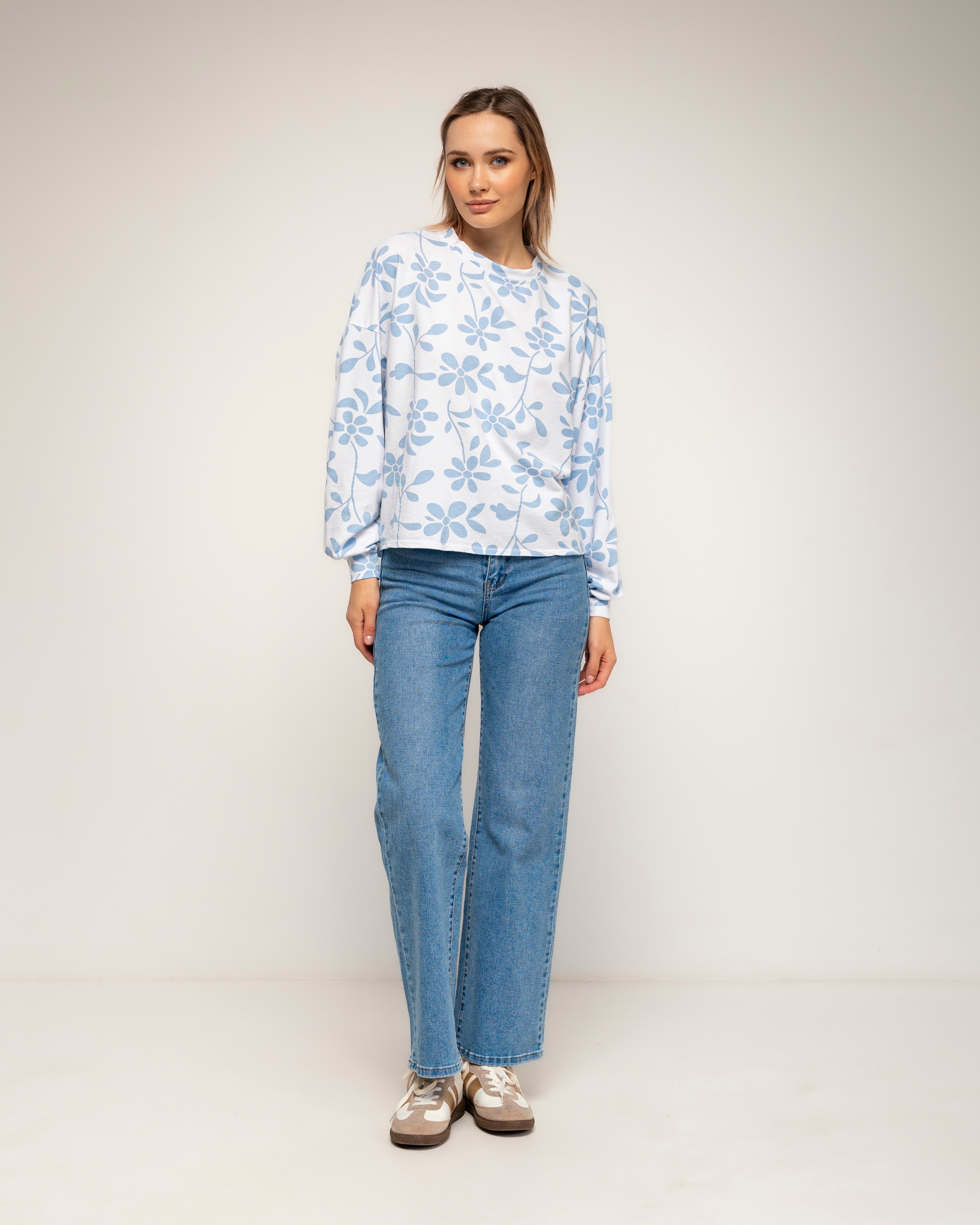 Camiseta de de mujer 100% algodón con estampado de flores - Tantra - Azul claro Azul claro-4