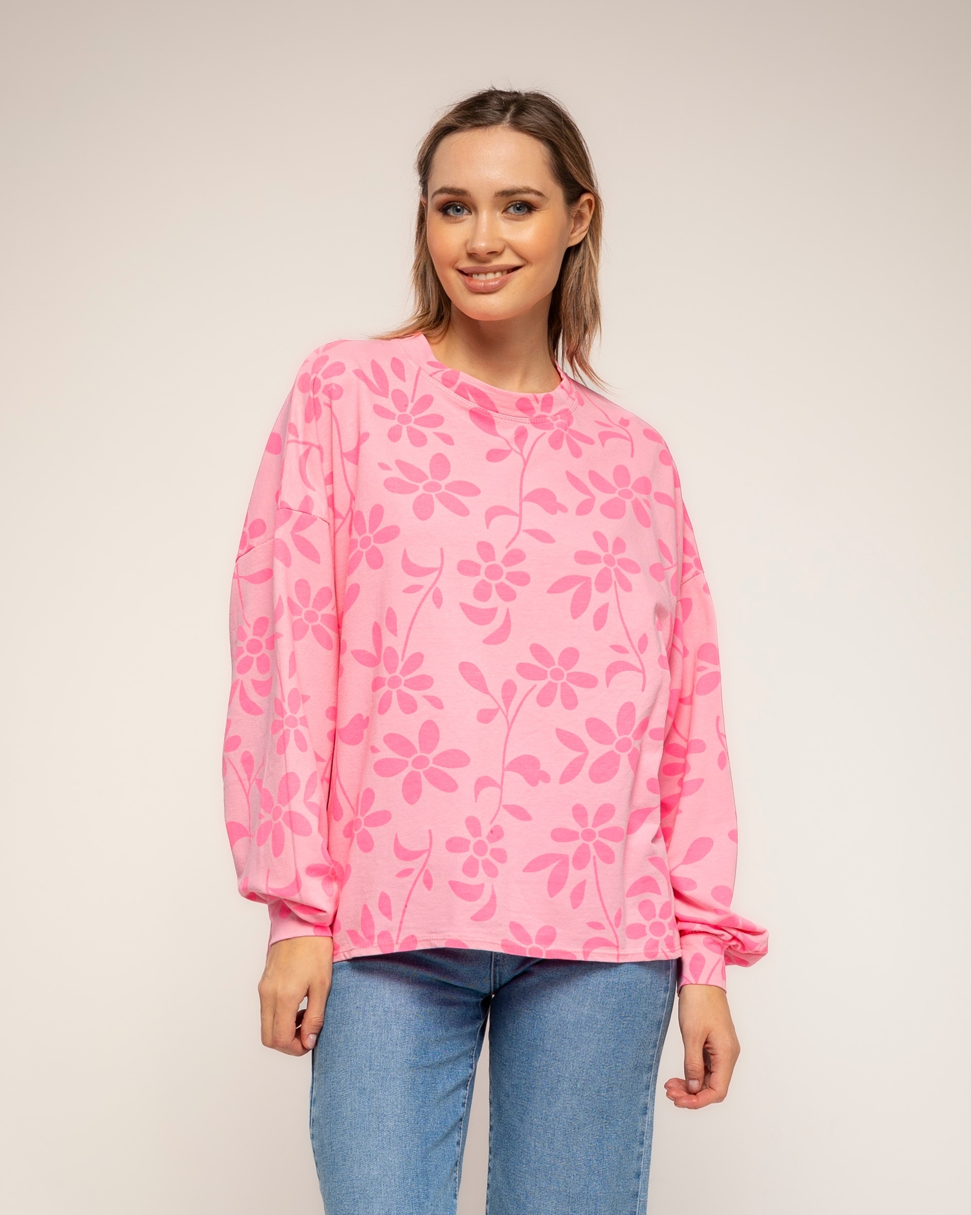 Camiseta de de mujer 100% algodón con estampado de flores - Tantra - Fucsia Fucsia-1