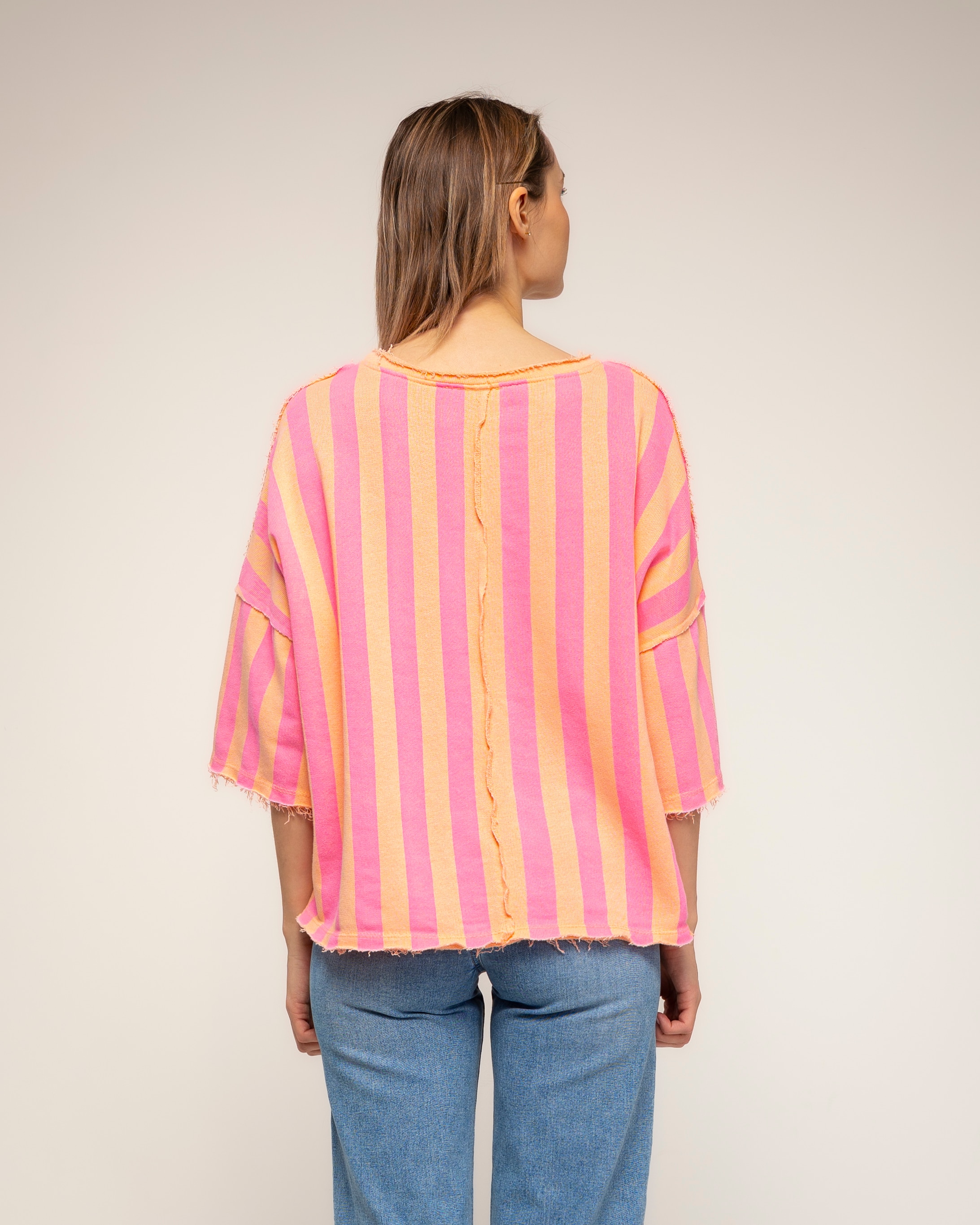 Camiseta de mujer 100% algodón de manga corta de rayas - Tantra - Naranja Naranja-2