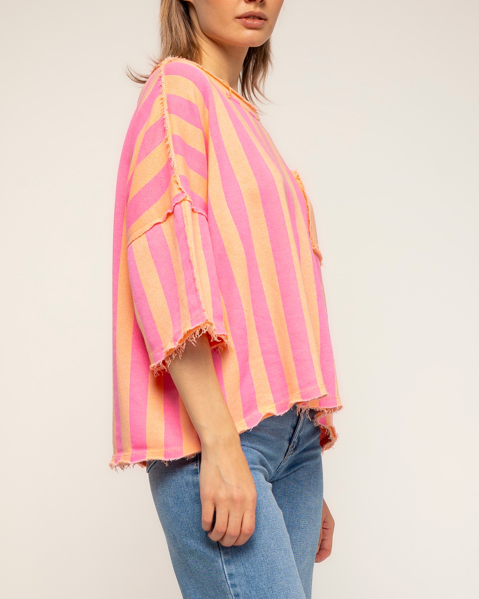 Camiseta de mujer 100% algodón de manga corta de rayas - Tantra - Naranja Naranja-3