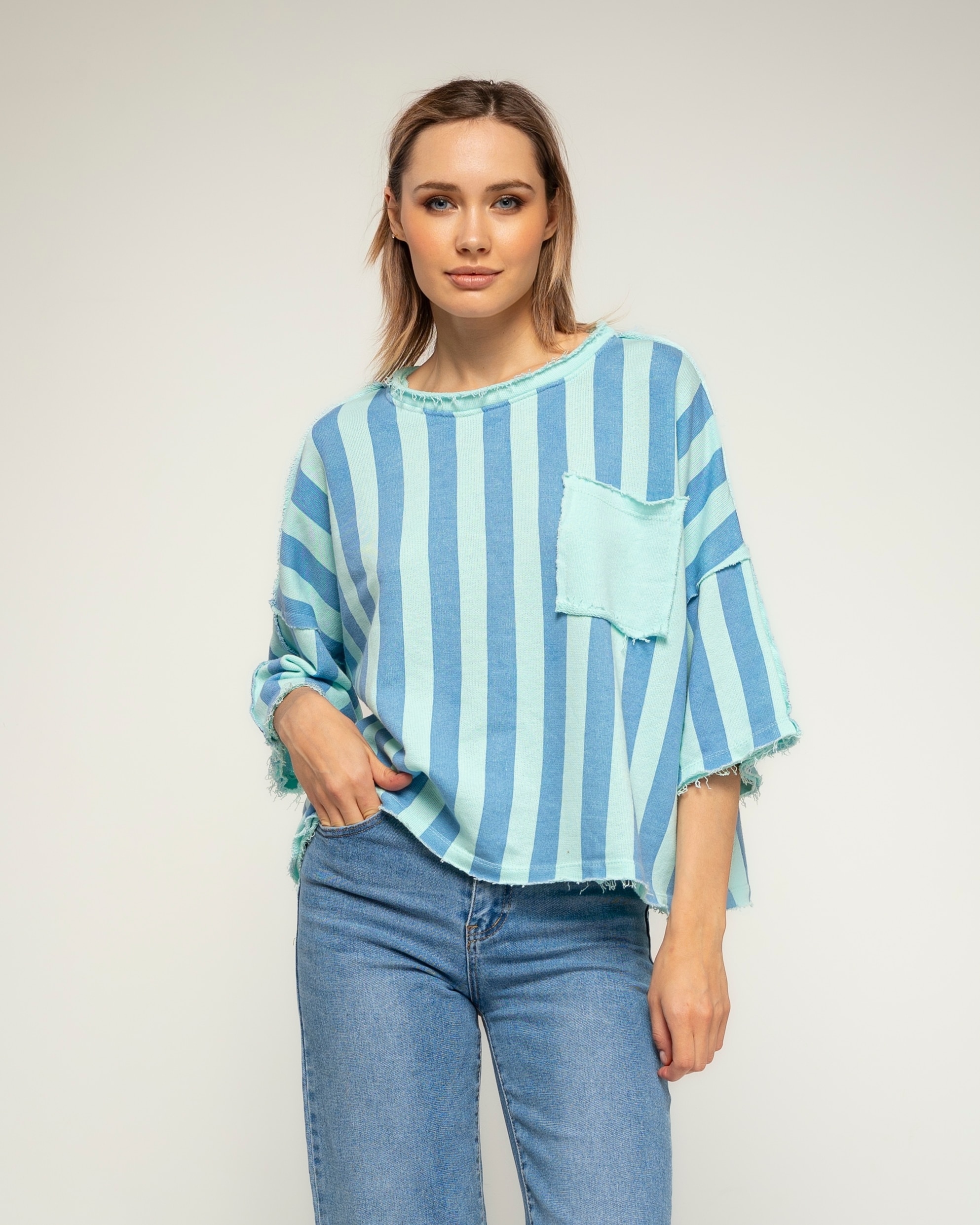 Camiseta de mujer 100% algodón de manga corta de rayas - Tantra - Turquesa Turquesa-1