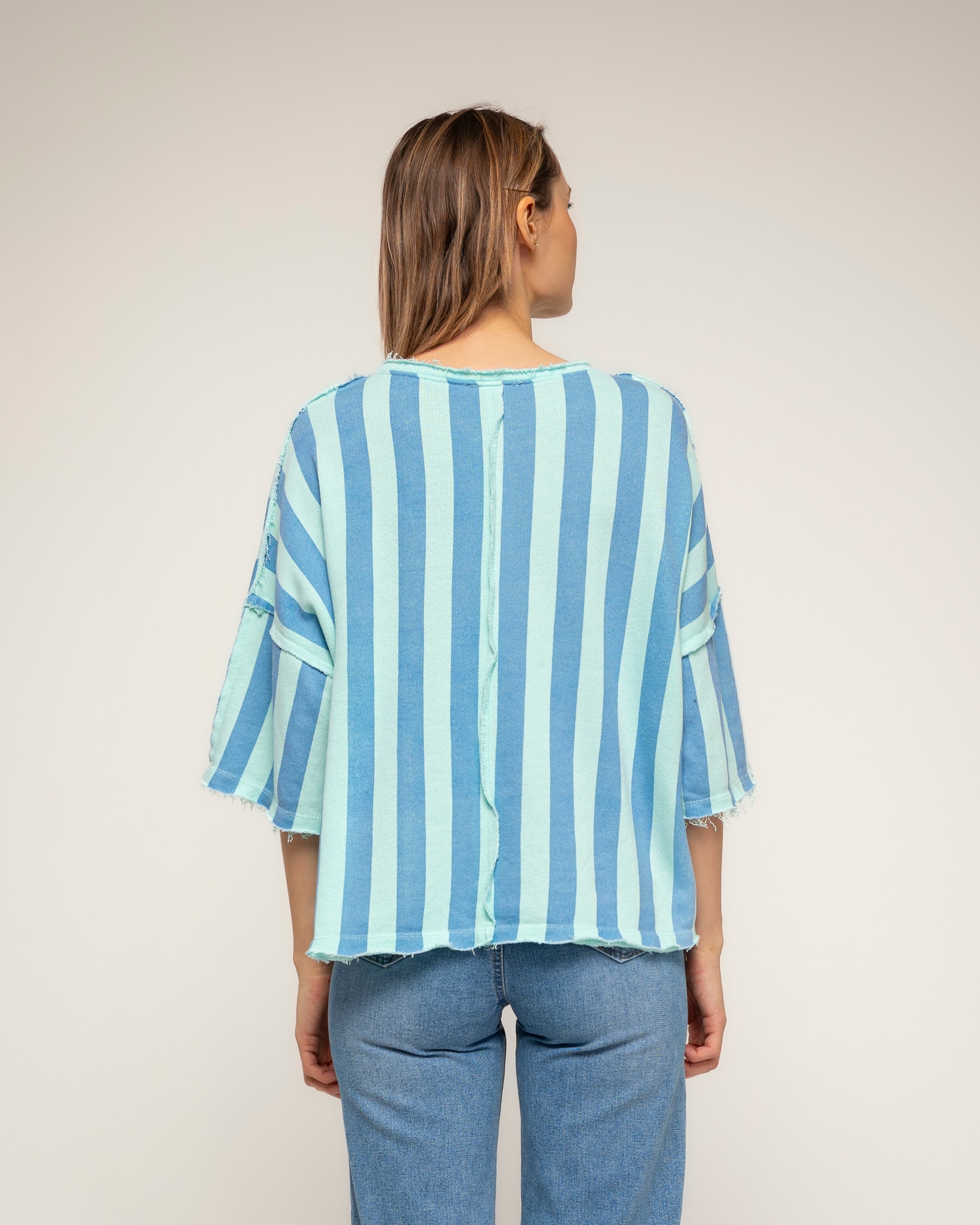 Camiseta de mujer 100% algodón de manga corta de rayas - Tantra - Turquesa Turquesa-2