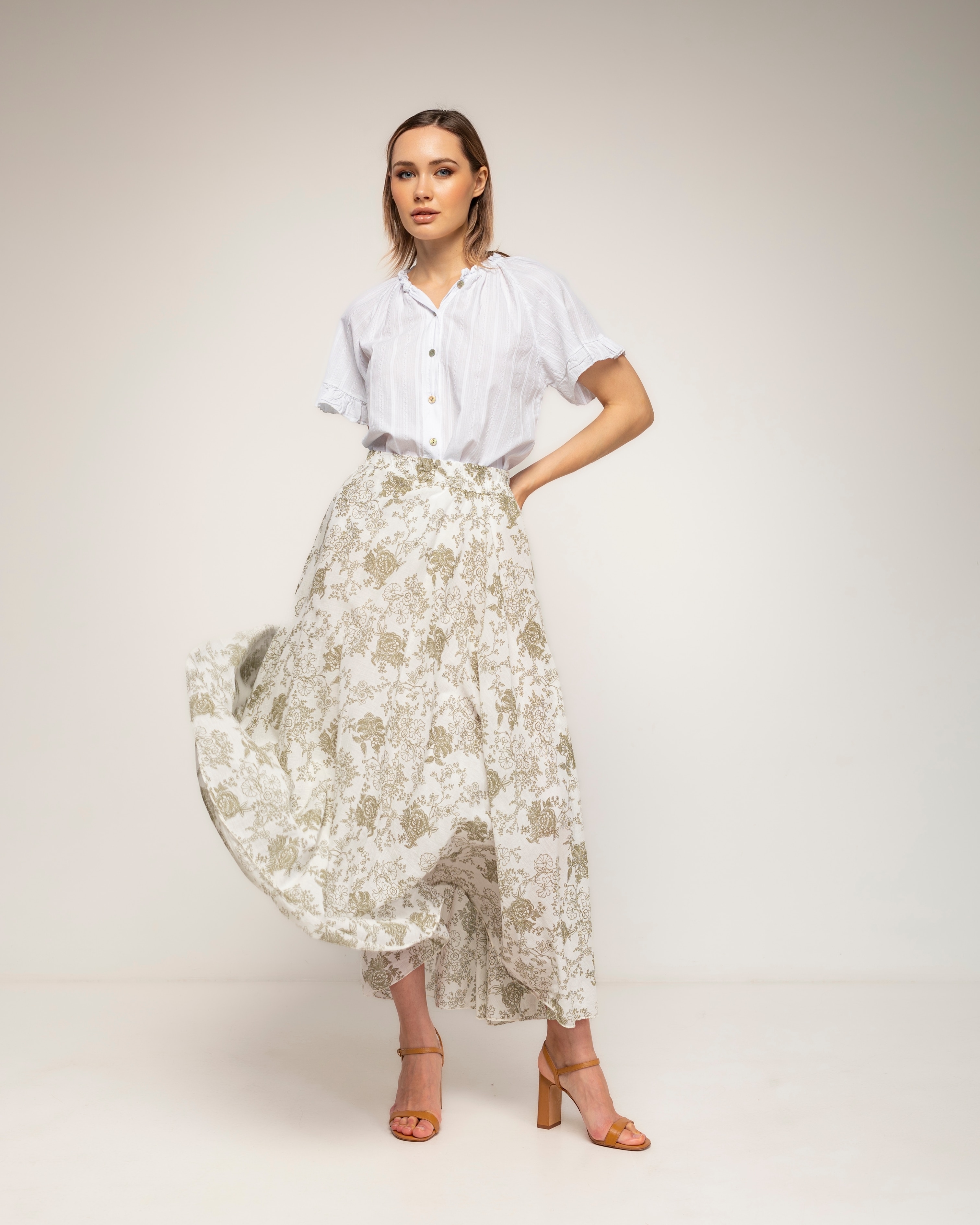 Tantra - Falda larga 100% algodón, estampada de flores.