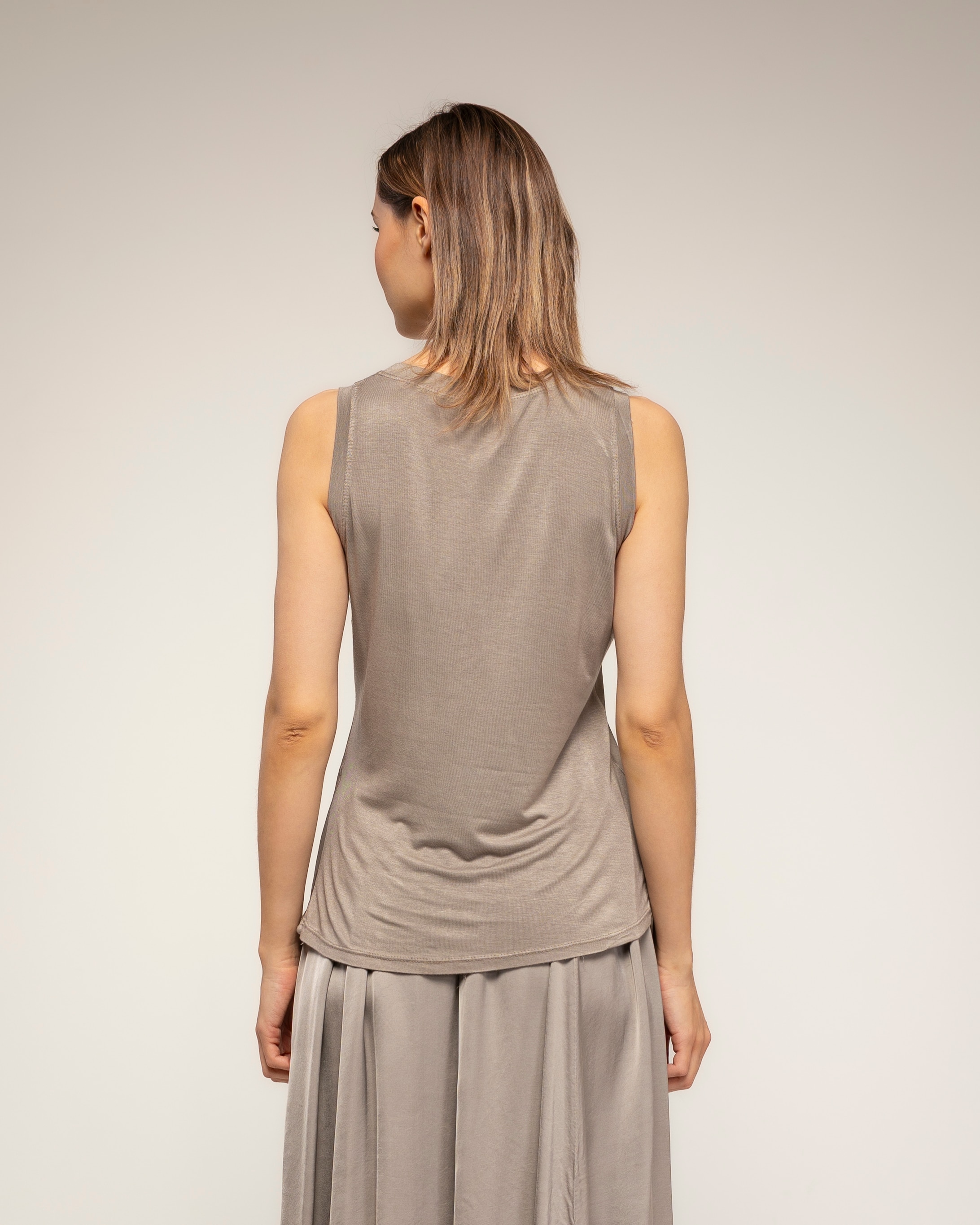 Top de mujer con seda con la parte de atrás de punto - Tantra - Beige Beige-2