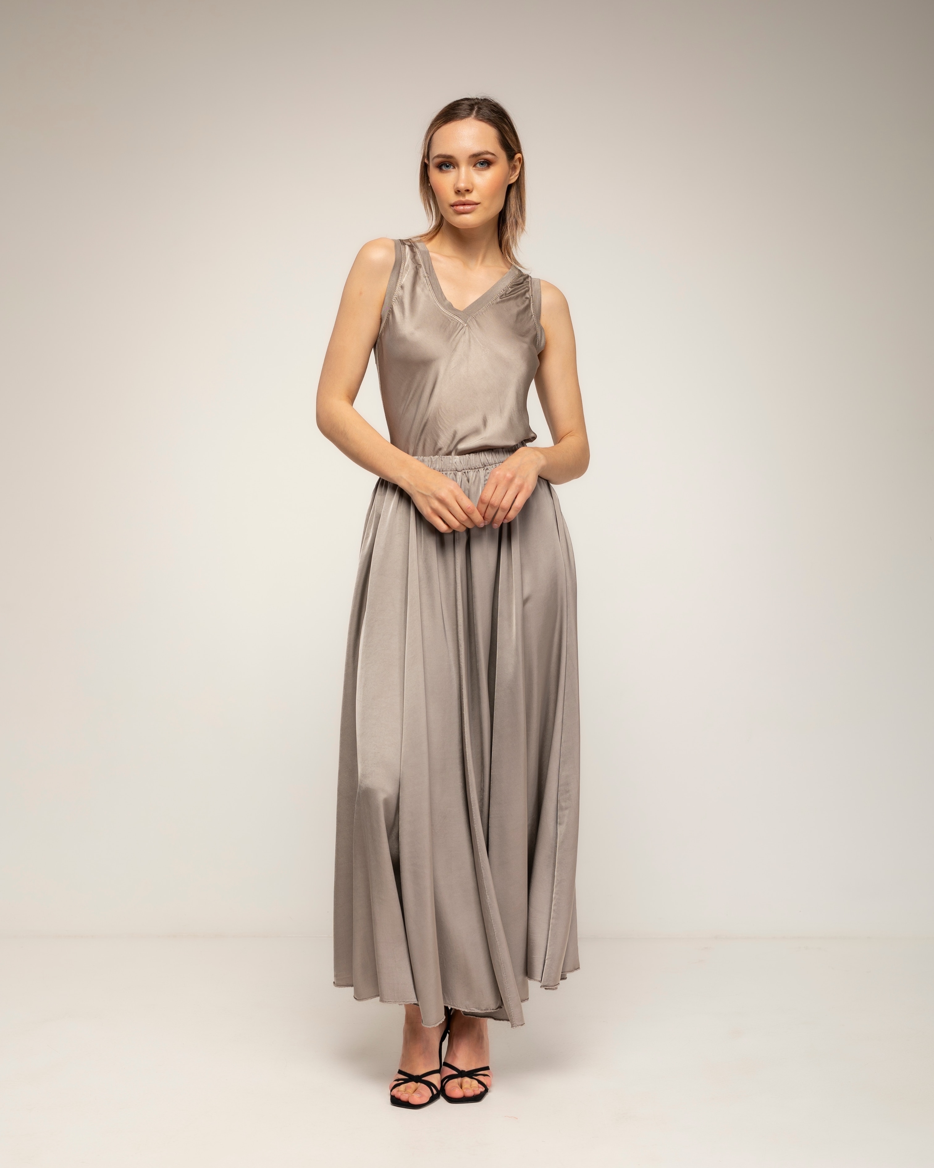 Top de mujer con seda con la parte de atrás de punto - Tantra - Beige Beige-4