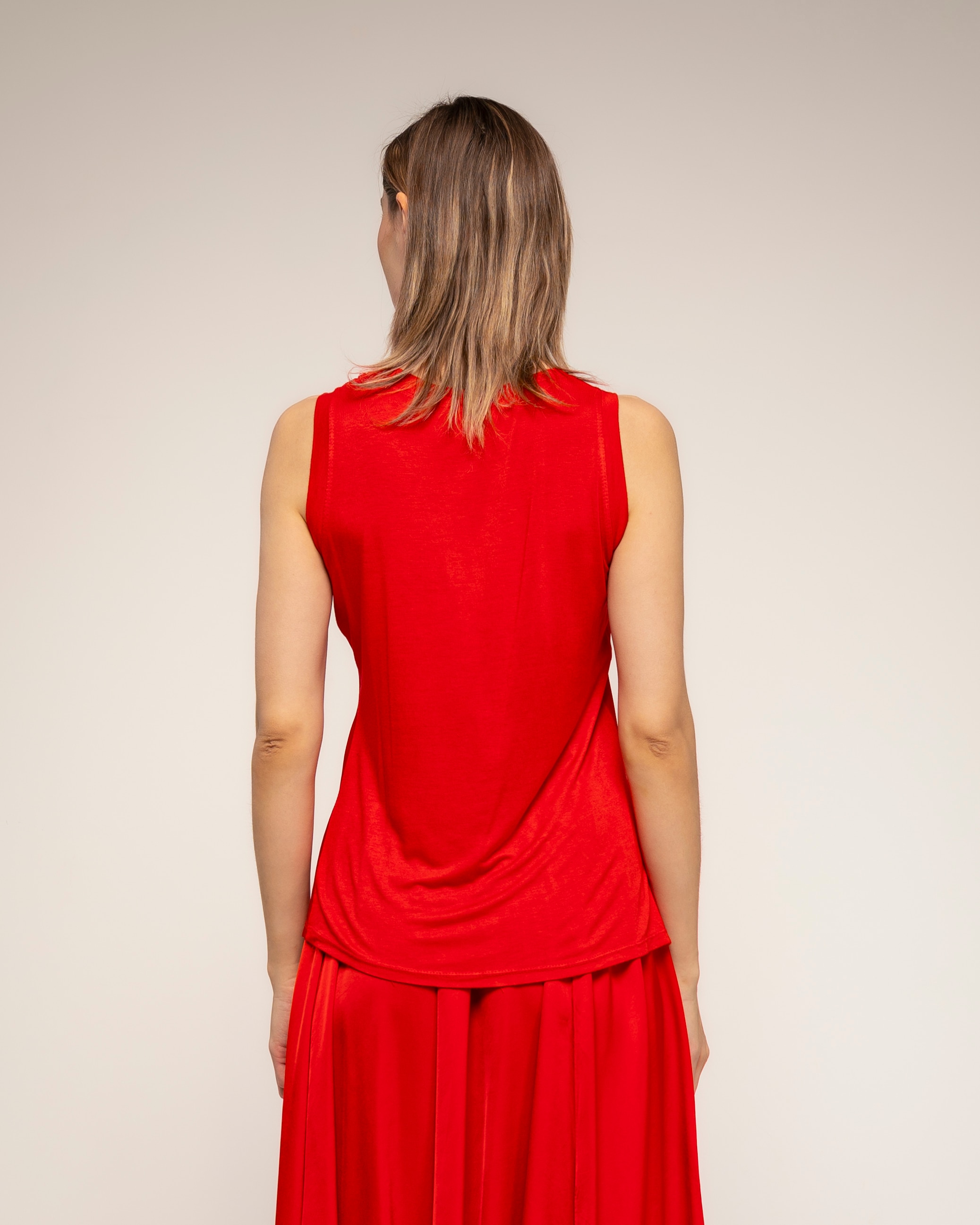 Top de mujer con seda con la parte de atrás de punto - Tantra - Rojo Rojo-2