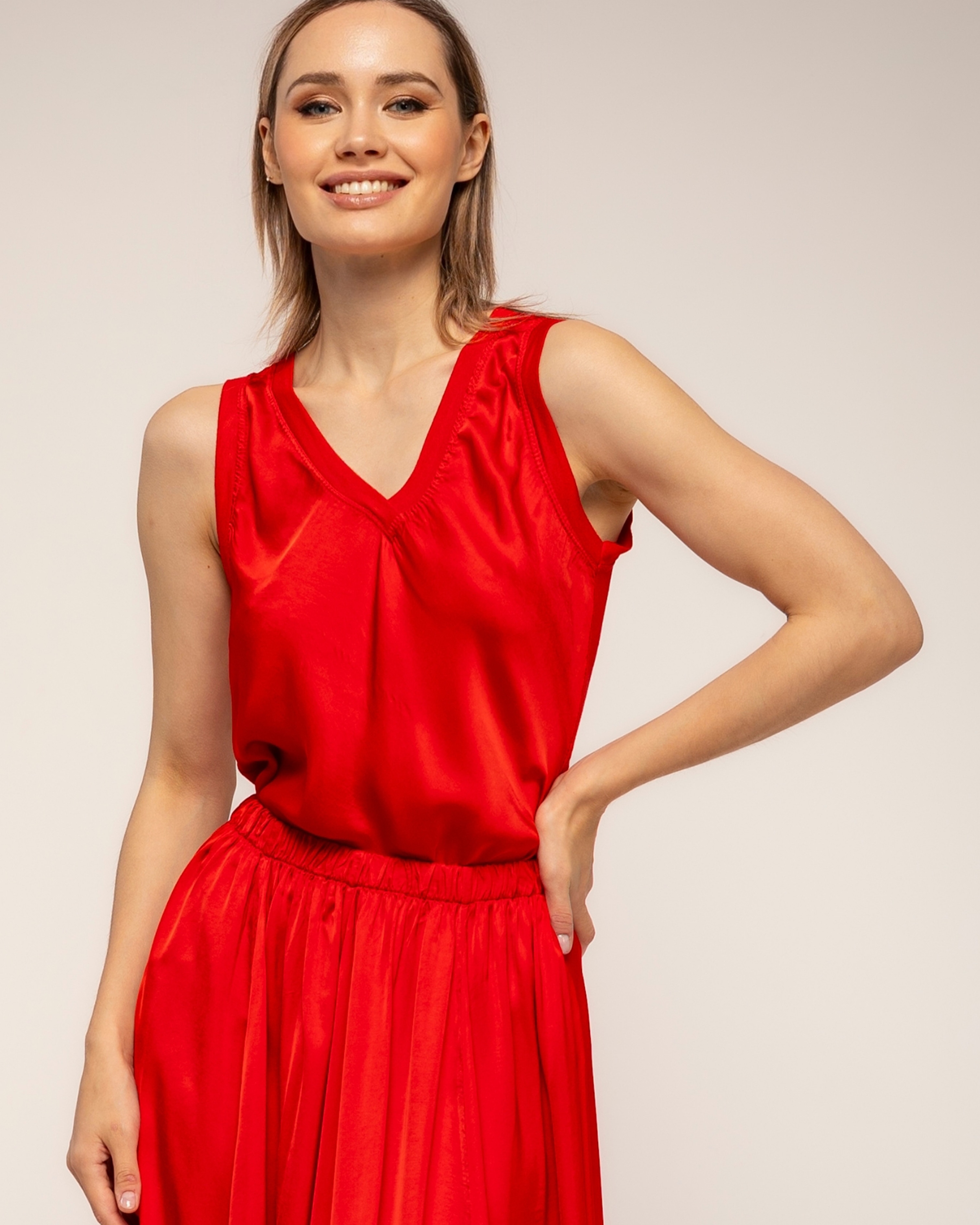 Top de mujer con seda con la parte de atrás de punto - Tantra - Rojo Rojo-3