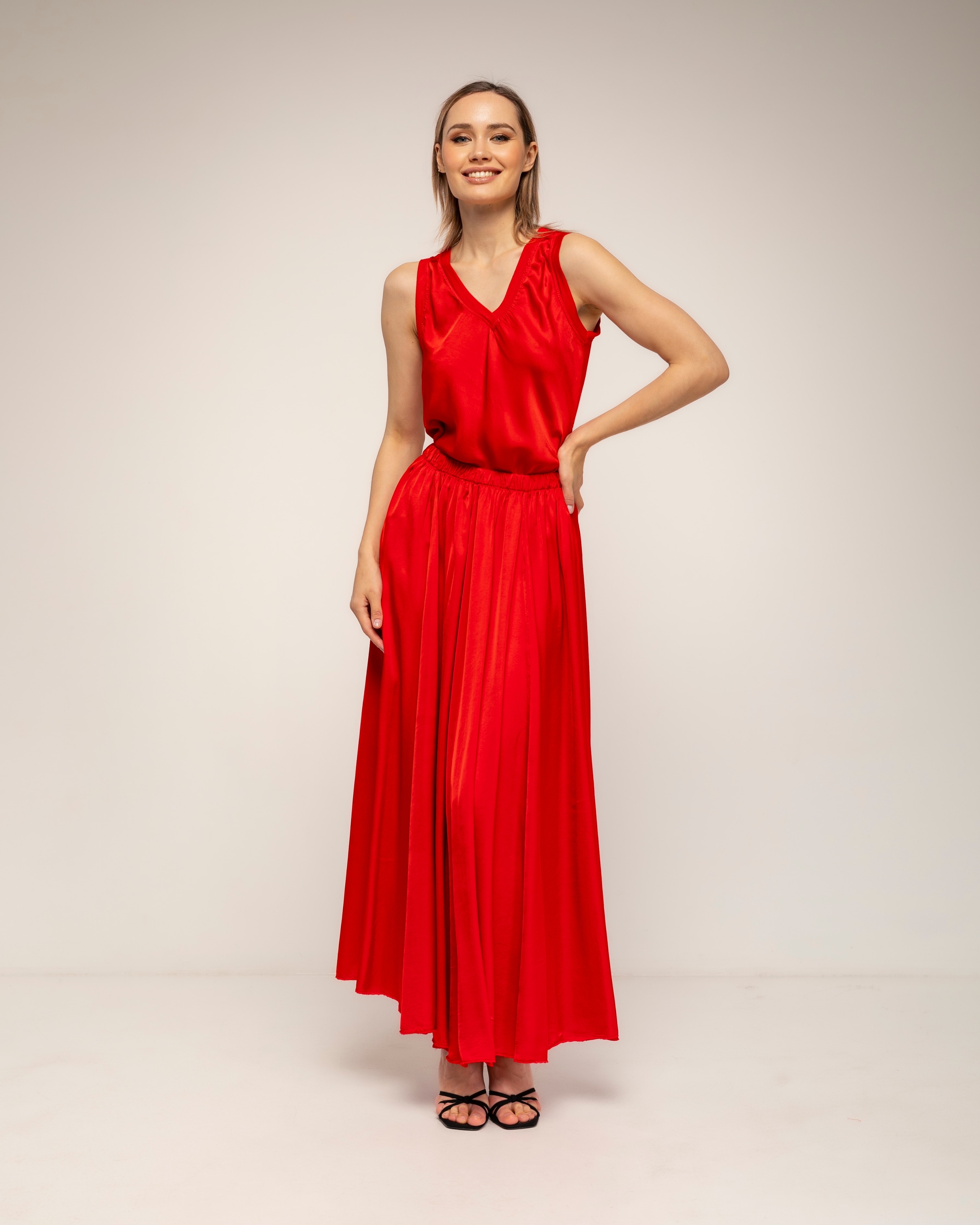 Top de mujer con seda con la parte de atrás de punto - Tantra - Rojo Rojo-4