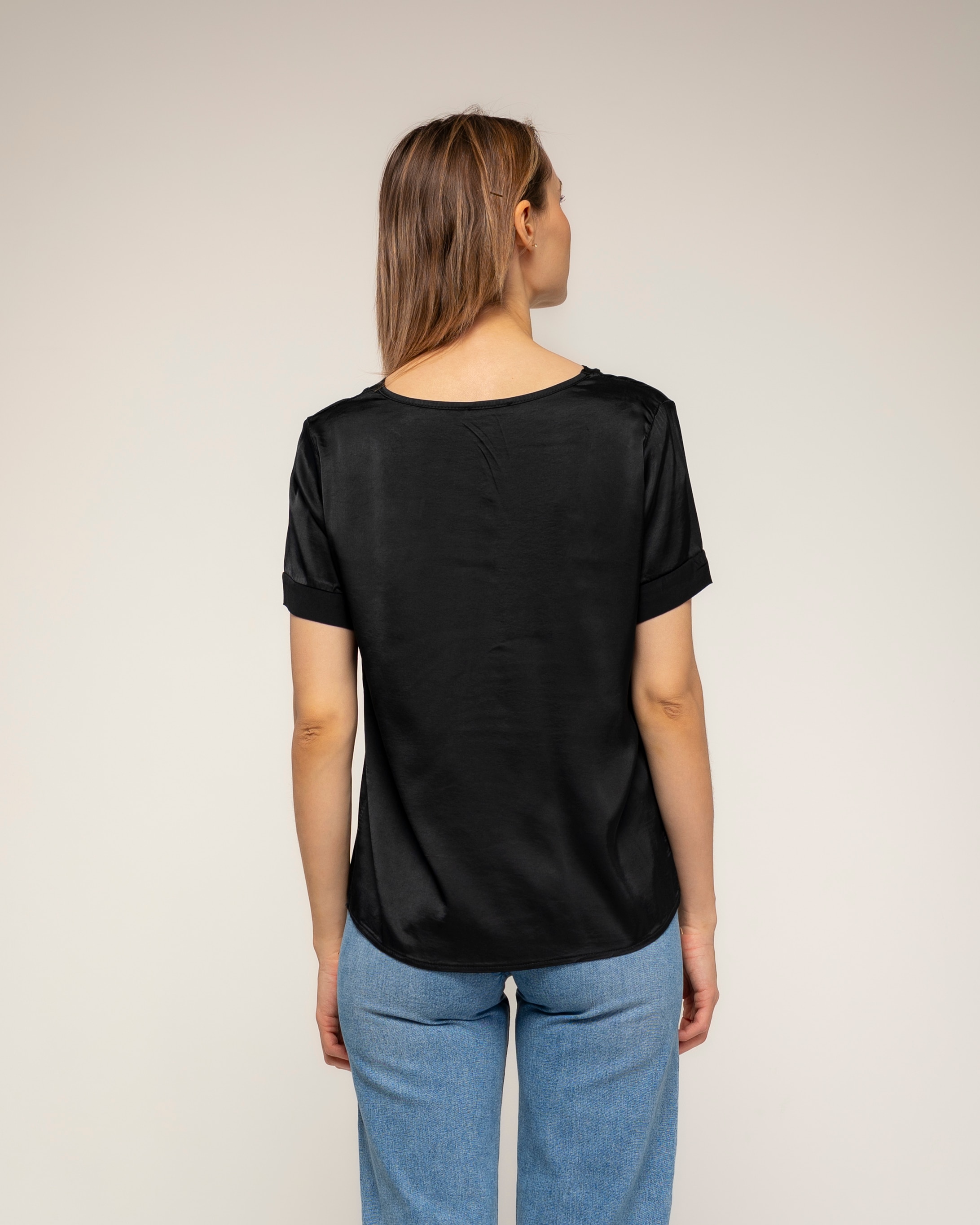 Top de mujer con seda con cuello pico - Tantra - Negro Negro-2