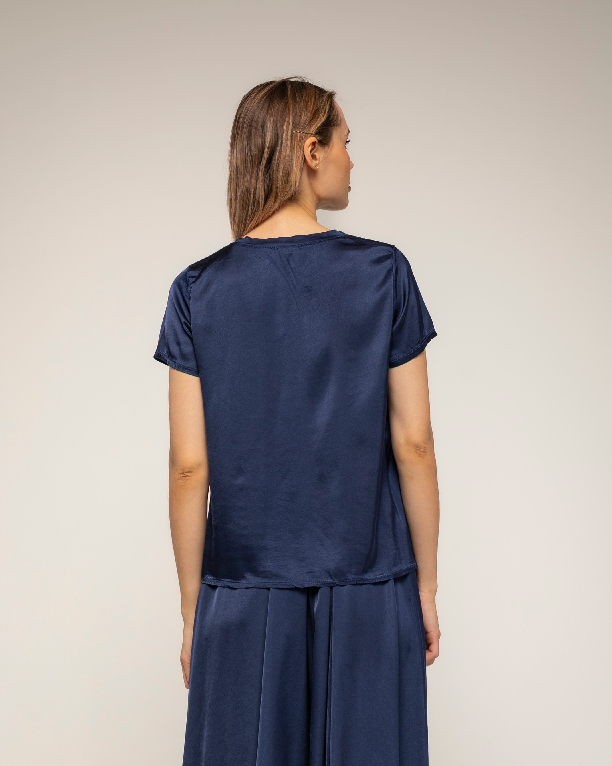 Top de mujer con seda con cuello redondo - Tantra - Azul marino Azul marino-2