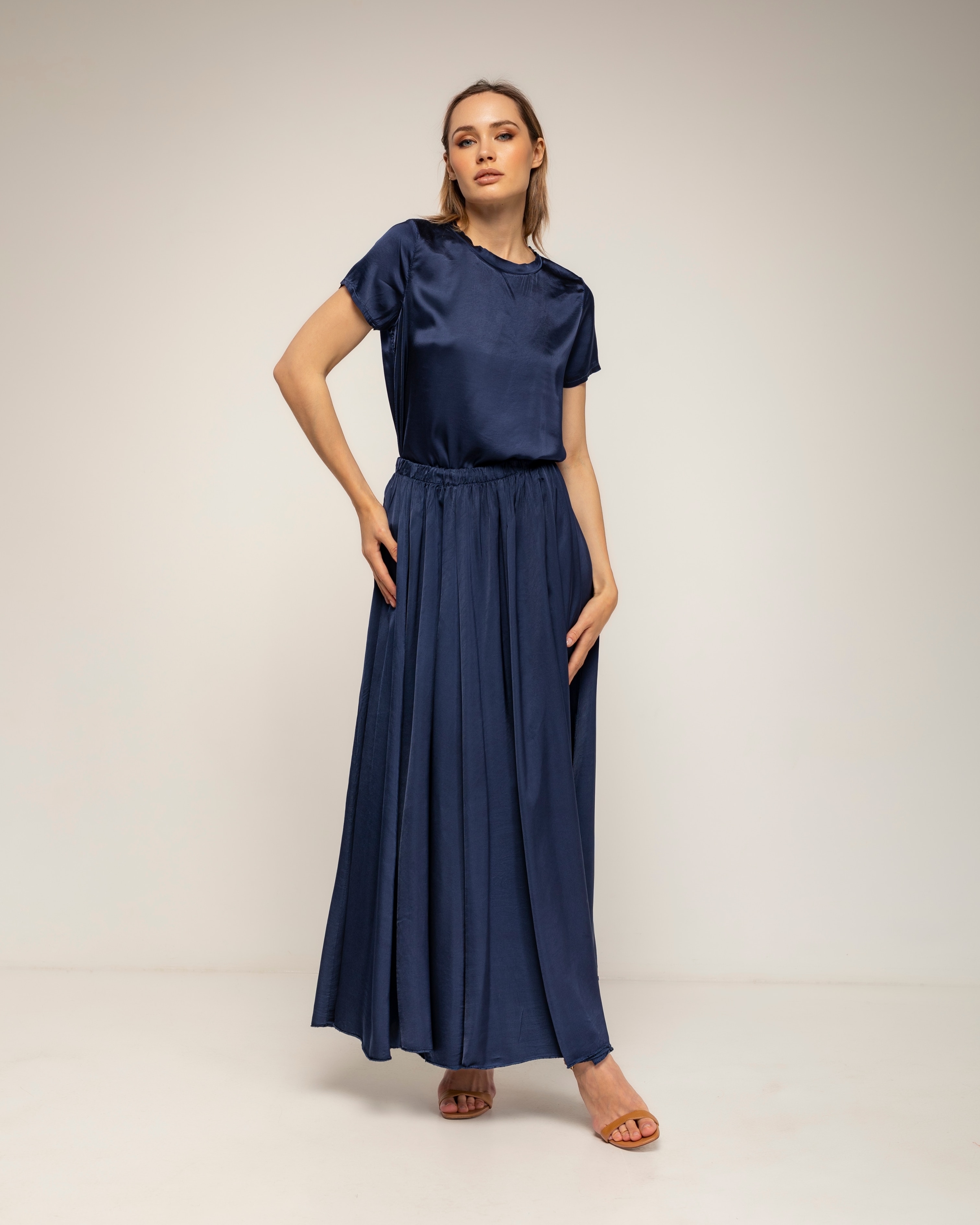 Top de mujer con seda con cuello redondo - Tantra - Azul marino Azul marino-4