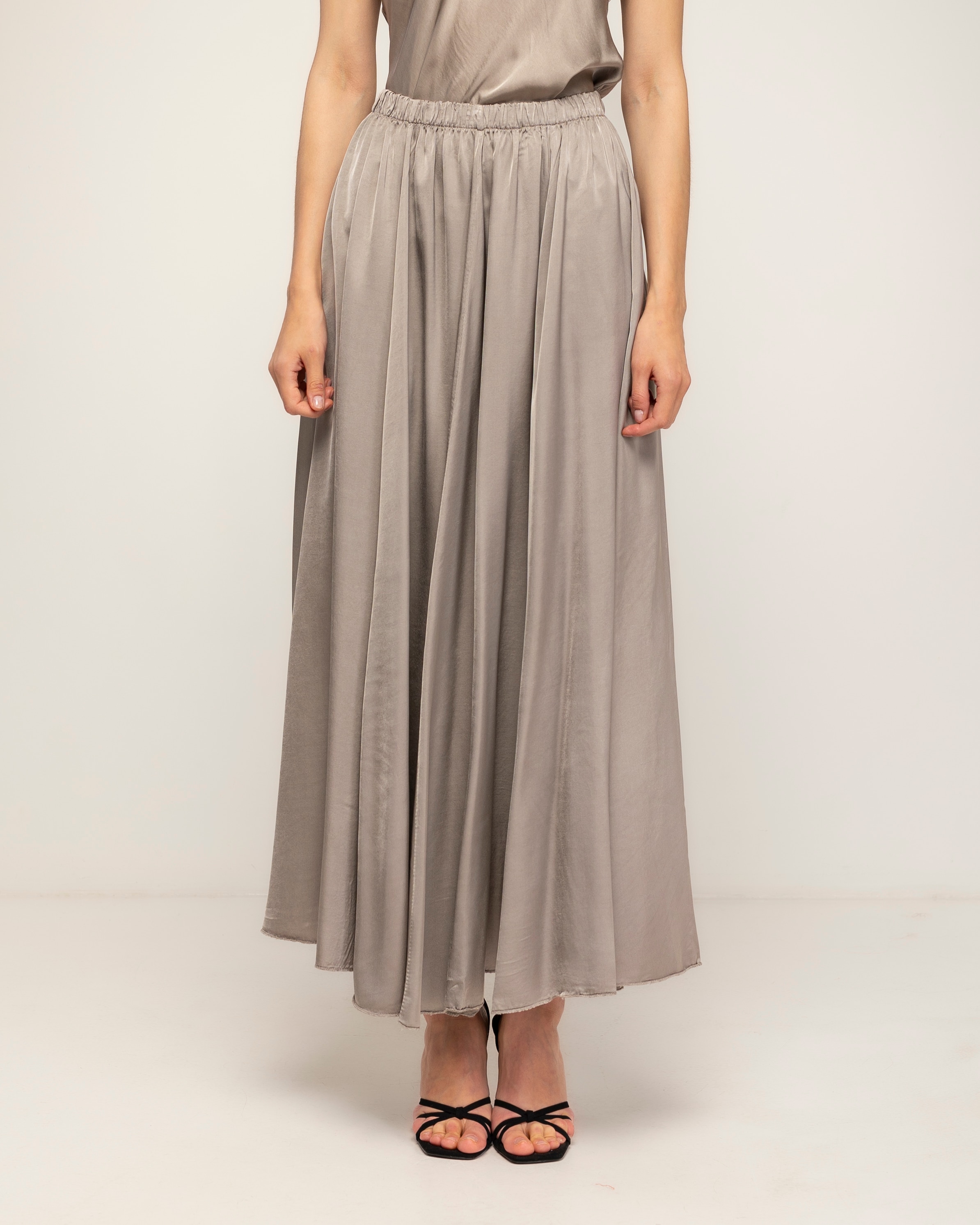 Falda larga con seda de vuelo con cintura elástica - Tantra - Beige Beige-2