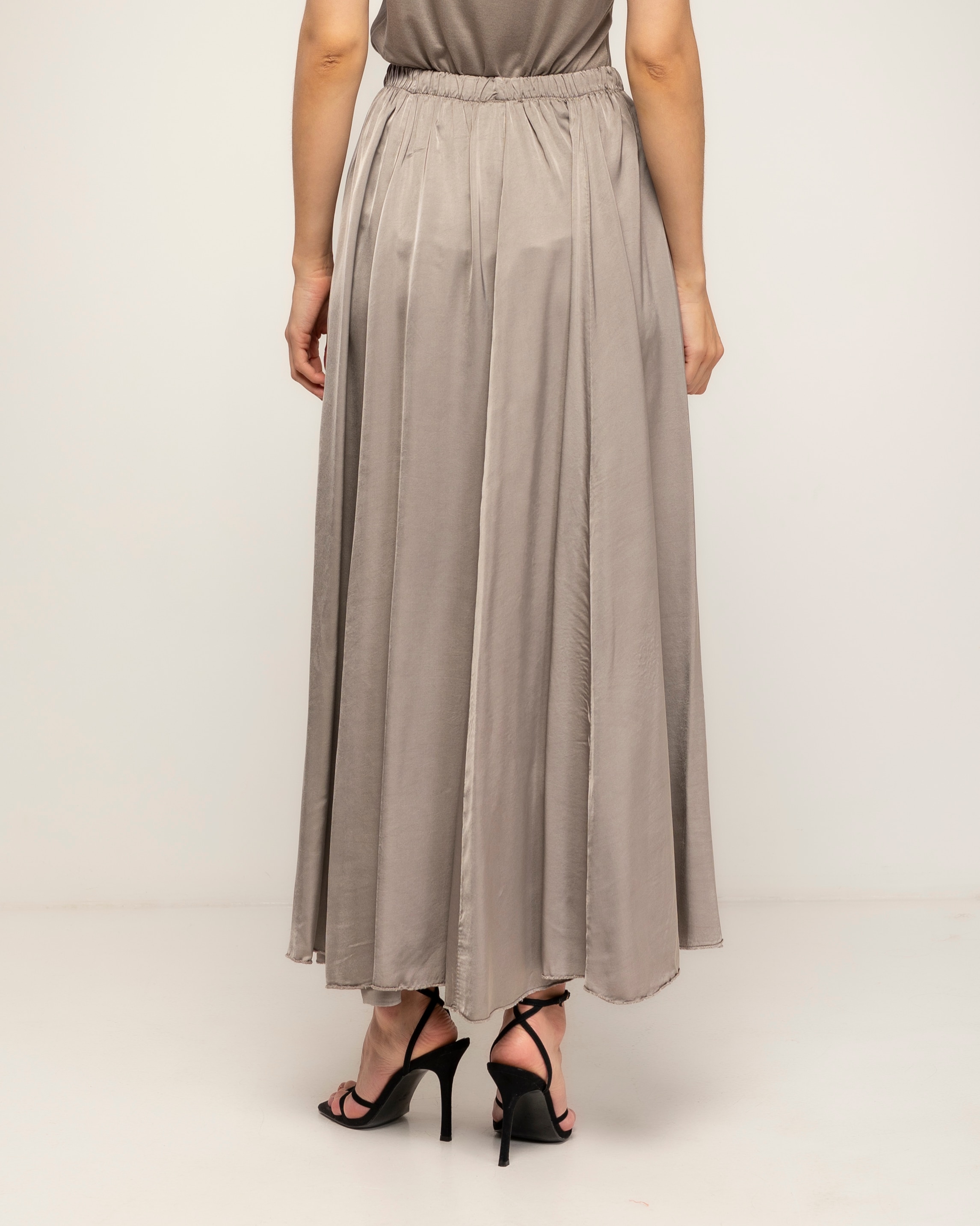 Falda larga con seda de vuelo con cintura elástica - Tantra - Beige Beige-3