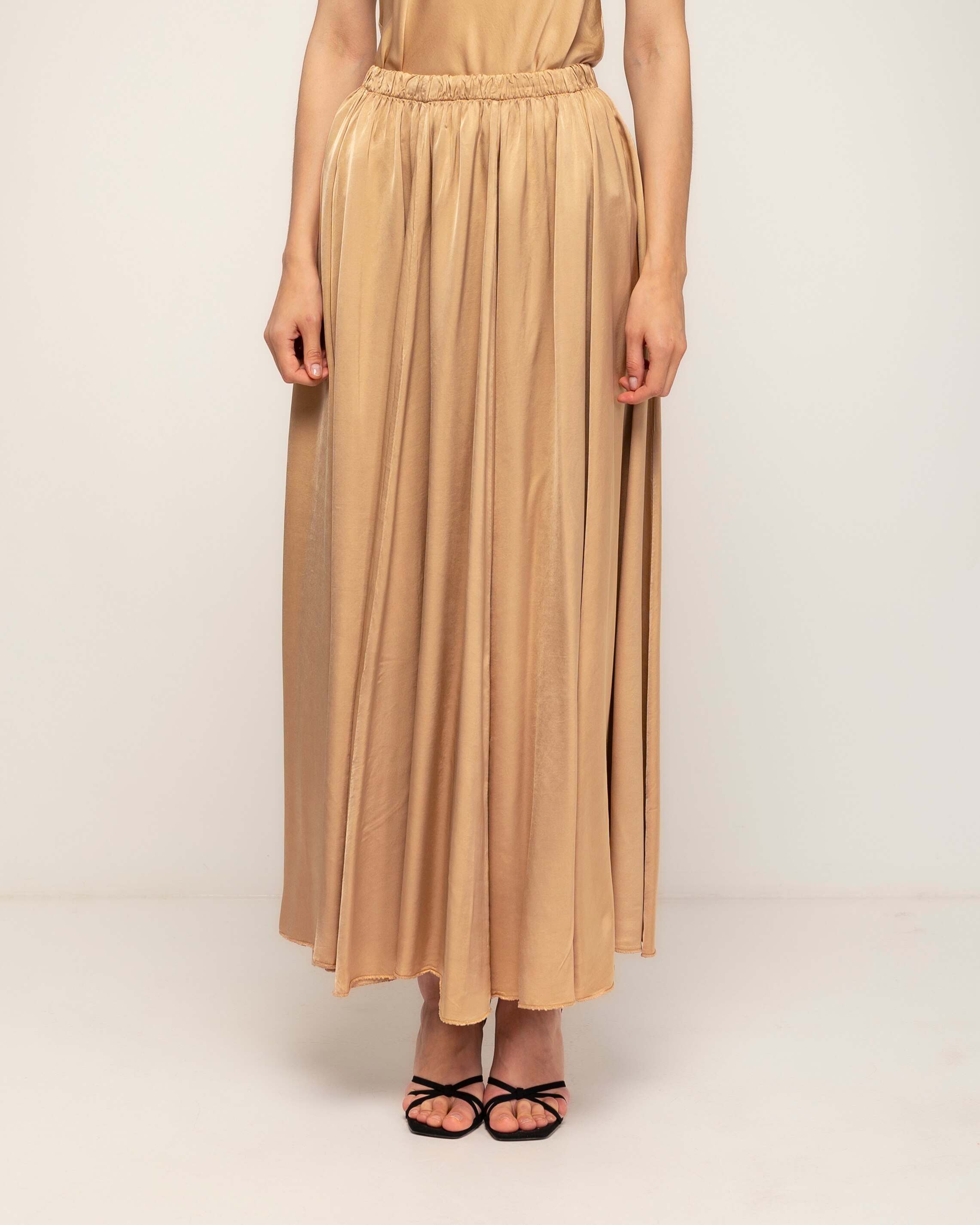 Falda larga con seda de vuelo con cintura elástica - Tantra - Camel Camel-2