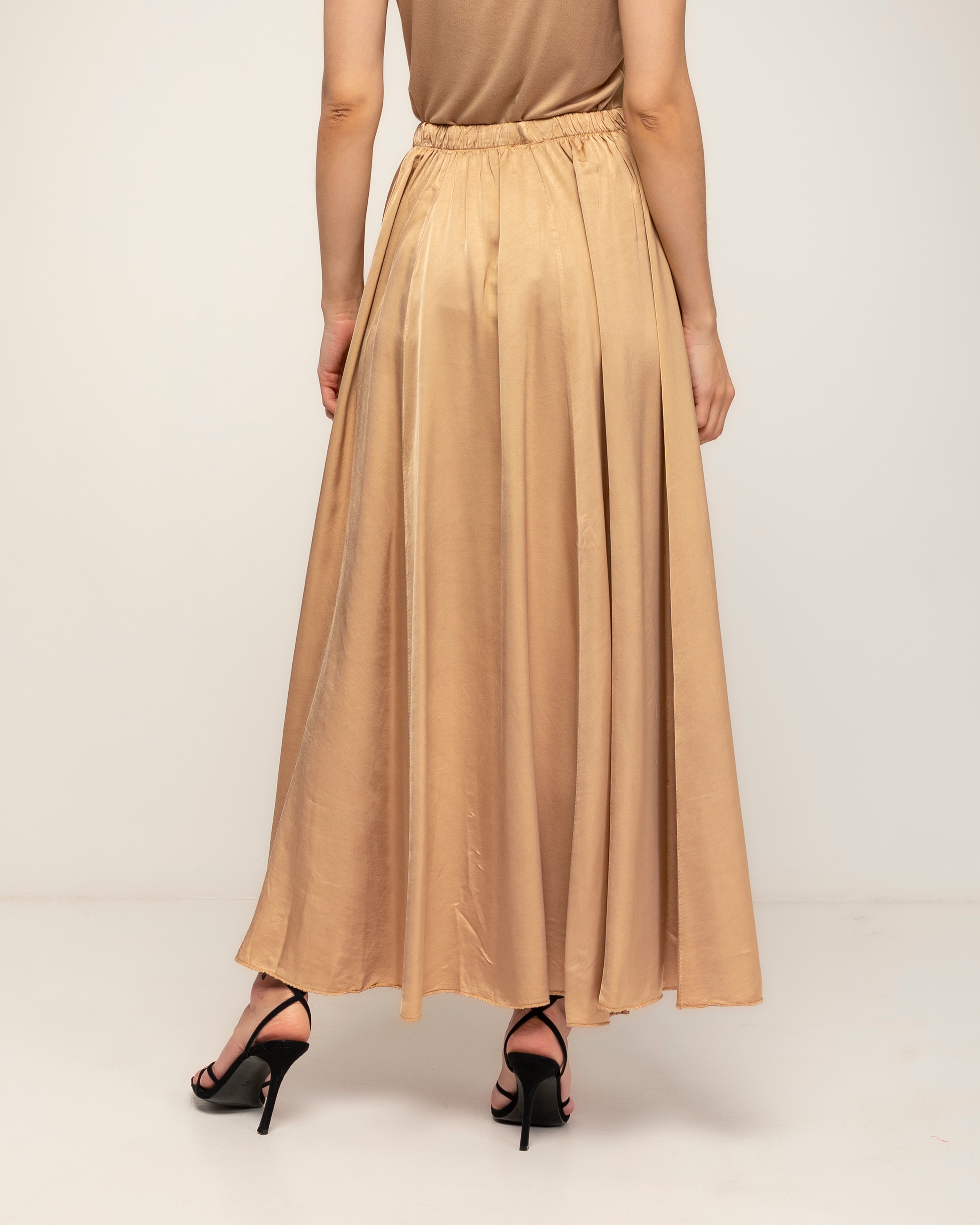 Falda larga con seda de vuelo con cintura elástica - Tantra - Camel Camel-3