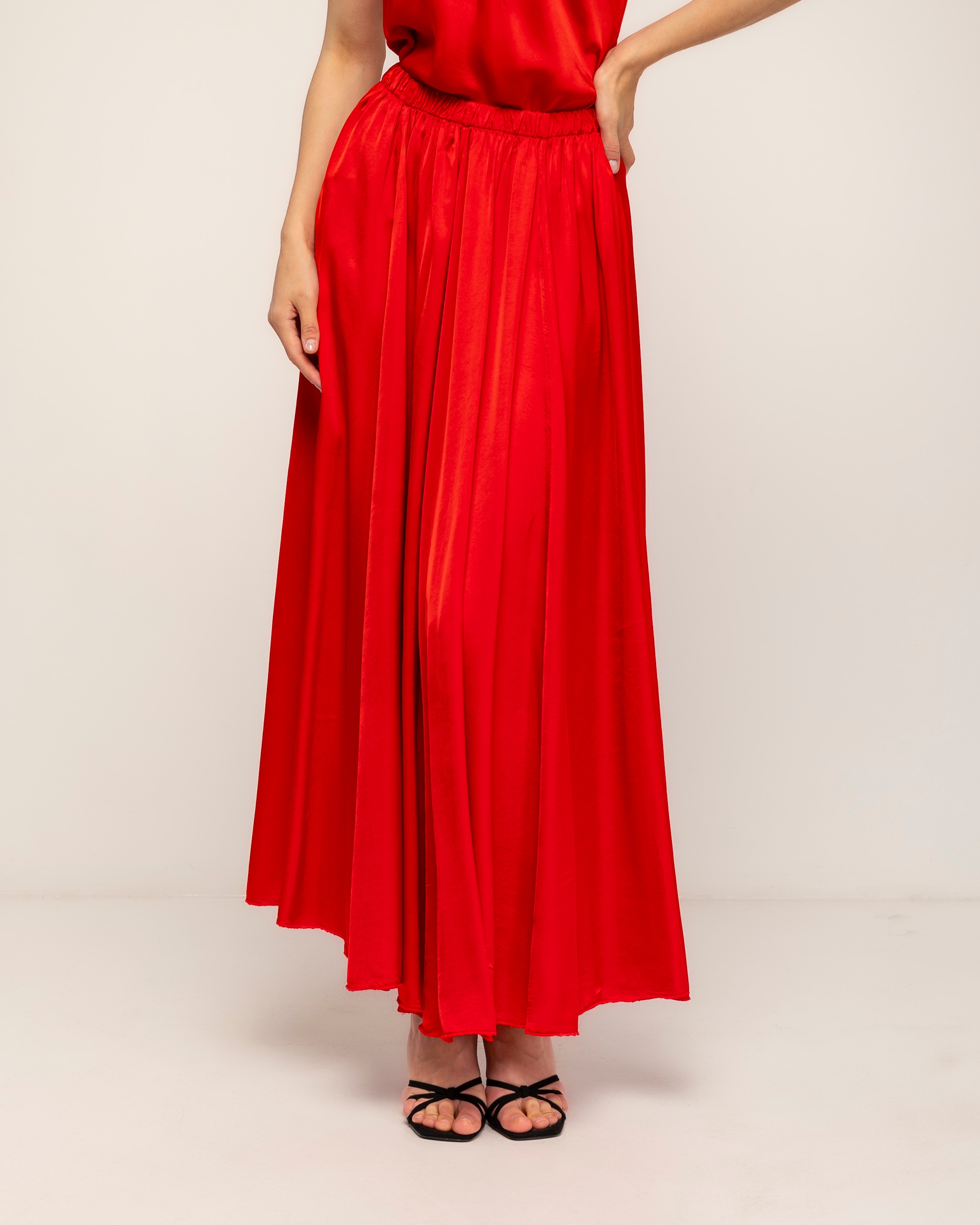 Falda larga con seda de vuelo con cintura elástica - Tantra - Rojo Rojo-2
