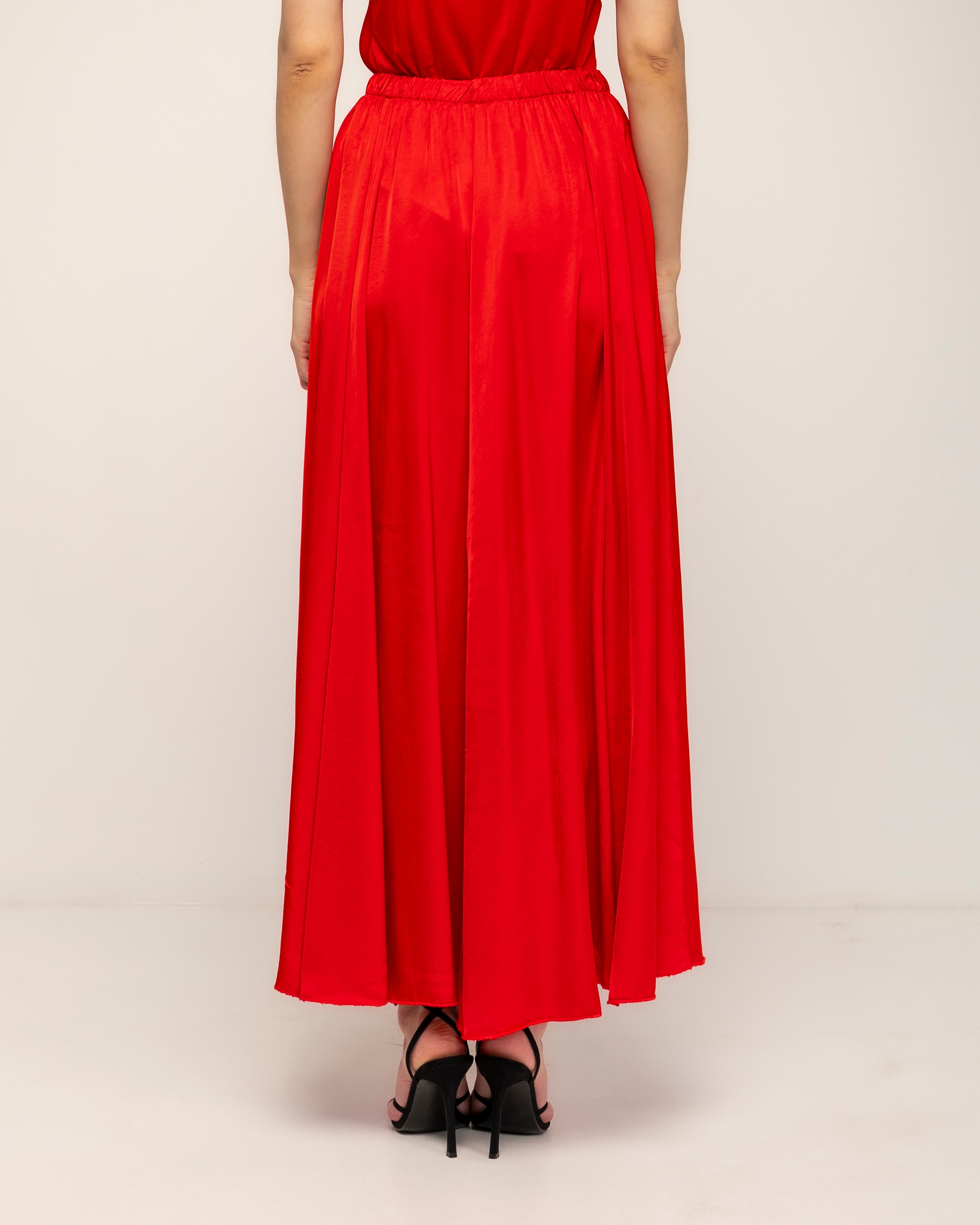 Falda larga con seda de vuelo con cintura elástica - Tantra - Rojo Rojo-3