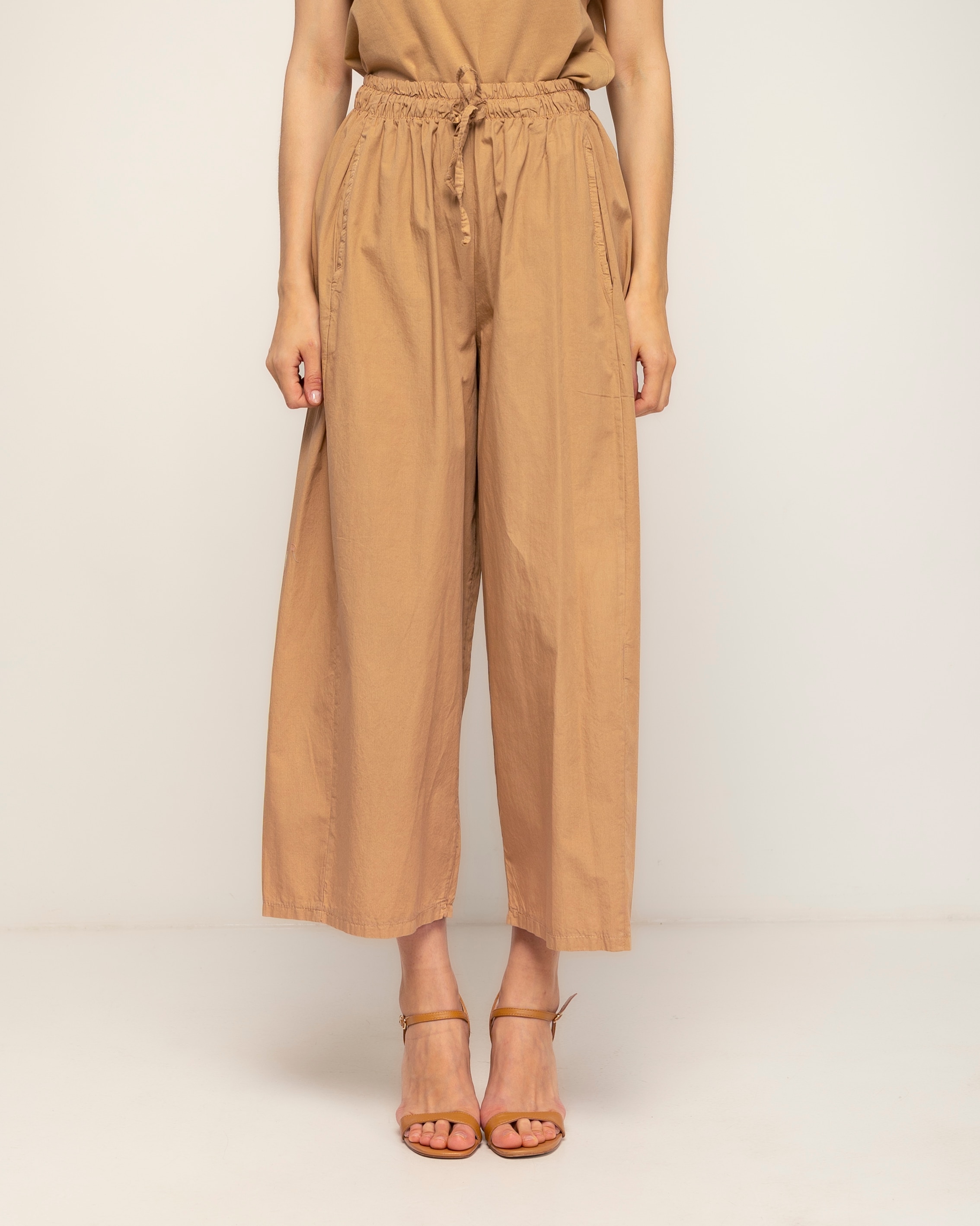 Pantalón de mujer 100% algodón, recto con bolsillos - Tantra - Camel Camel-2