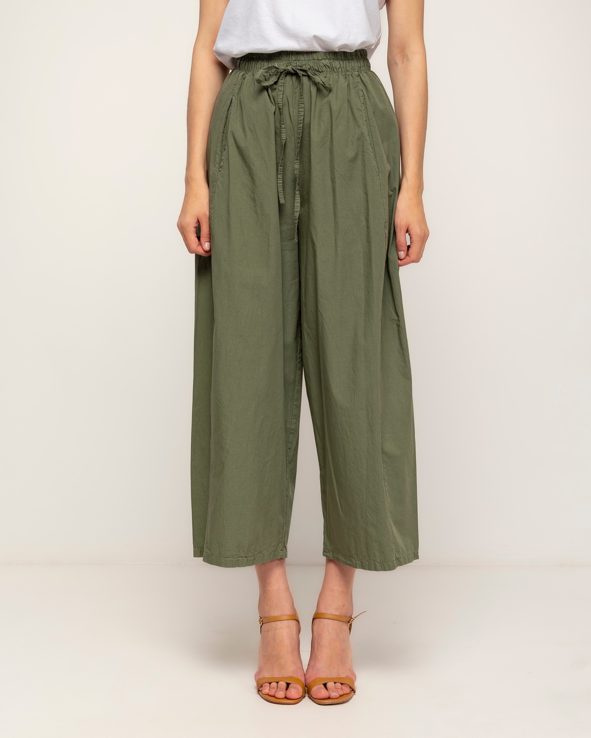 Pantalón de mujer 100% algodón, recto con bolsillos - Tantra - Verde militar Verde militar-2