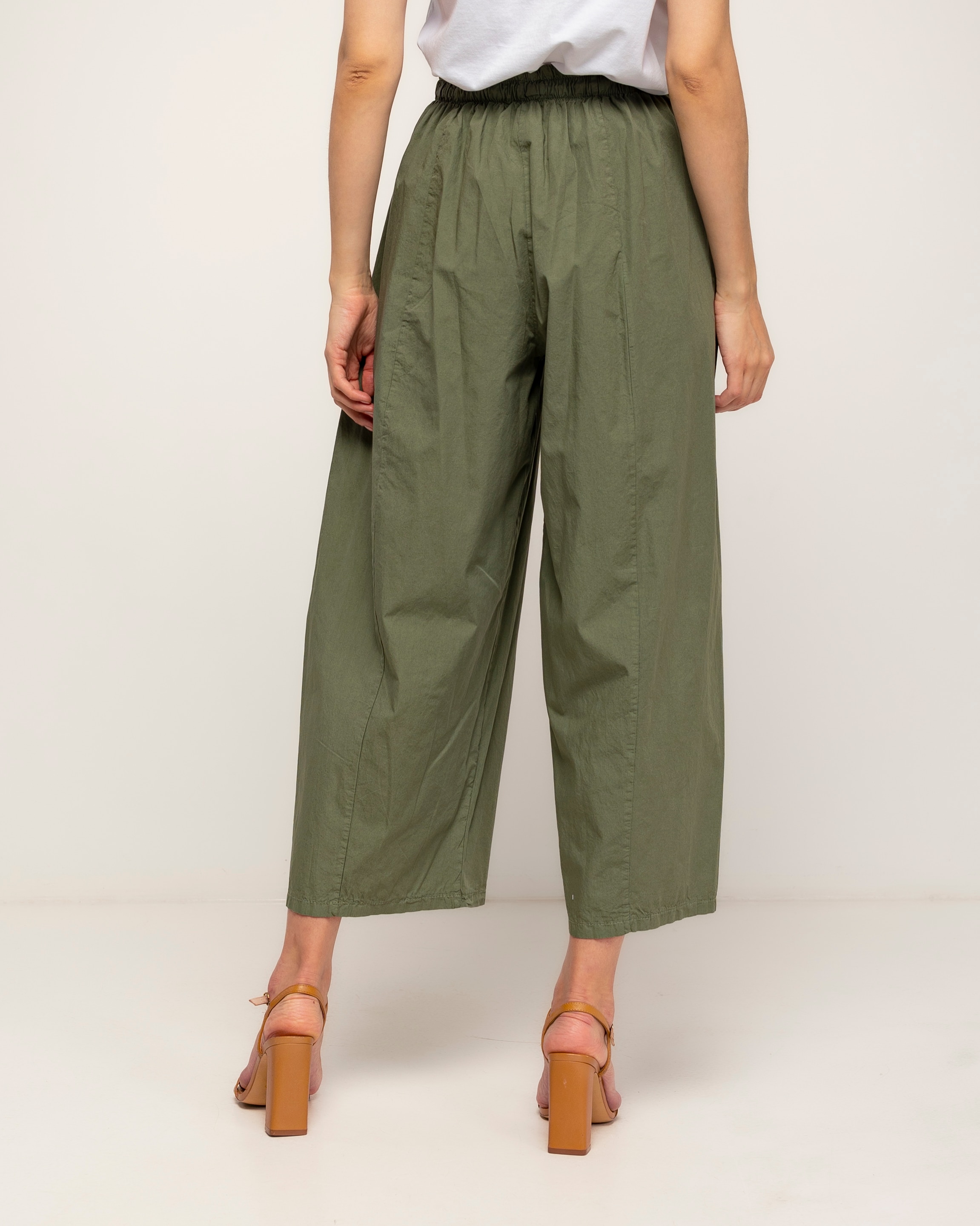 Pantalón de mujer 100% algodón, recto con bolsillos - Tantra - Verde militar Verde militar-3