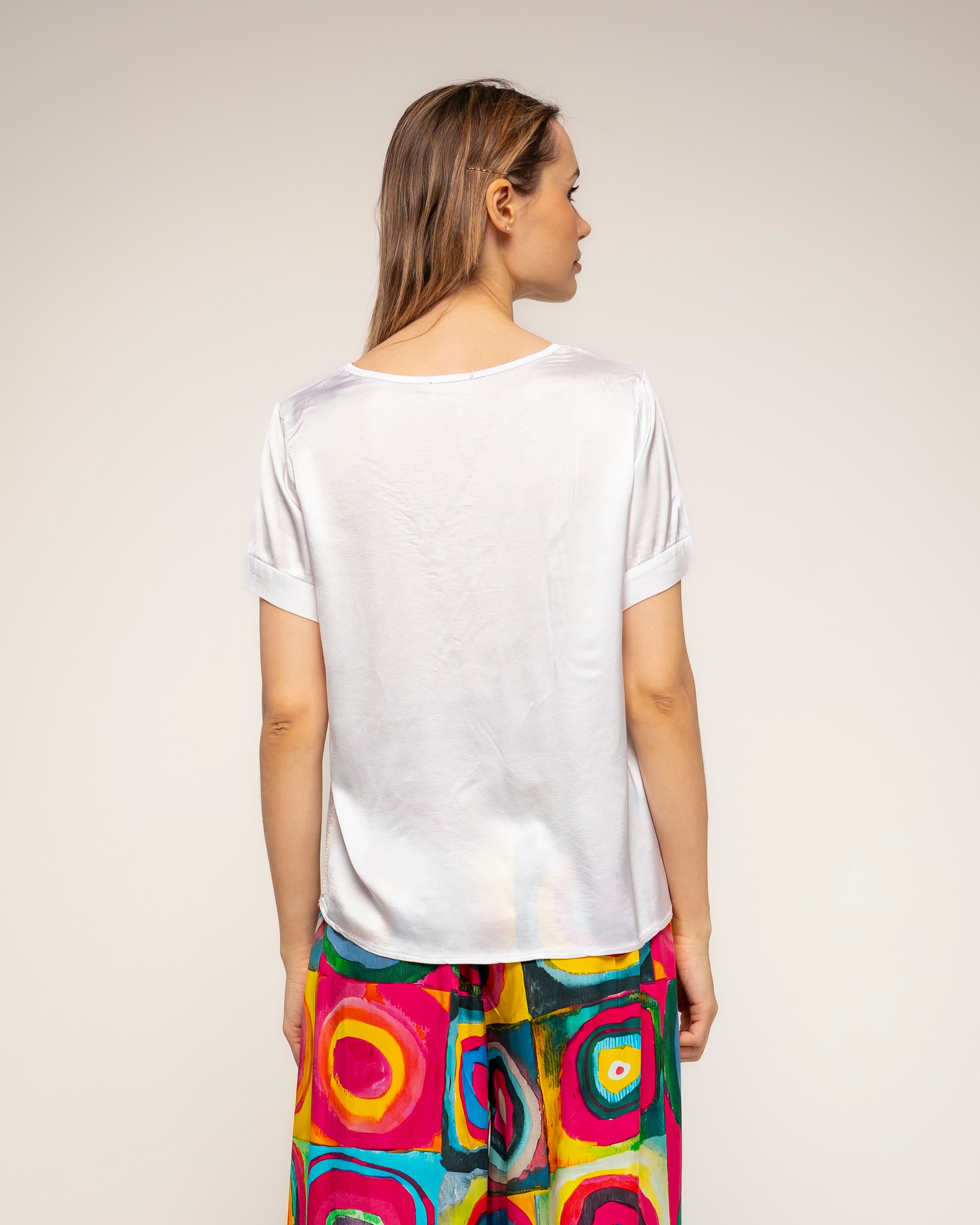 Top de mujer con seda con cuello pico - Tantra - Blanco Blanco-2