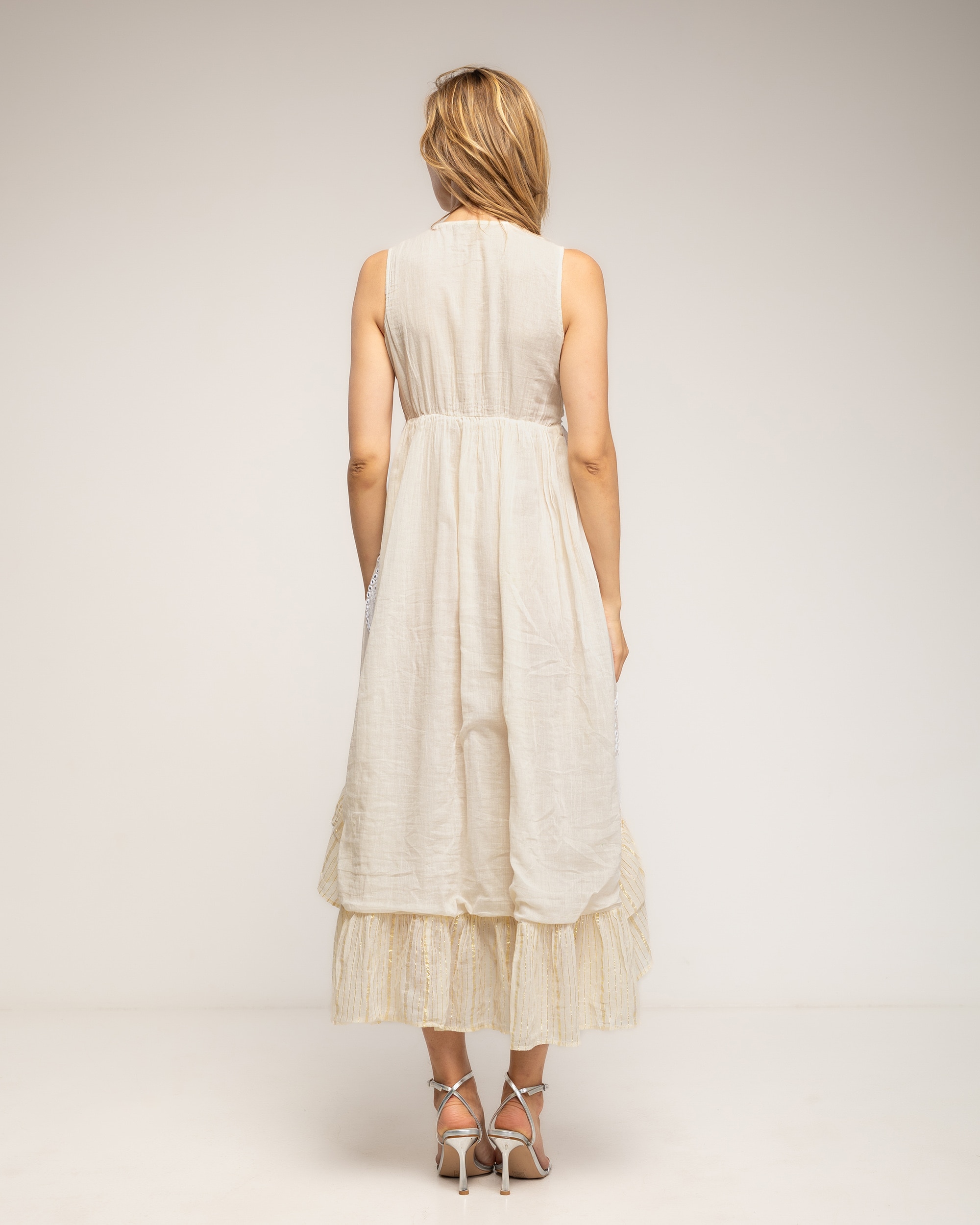 Vestido sin mangas 100% algodón con bordados - Tantra - Crudo Crudo-3