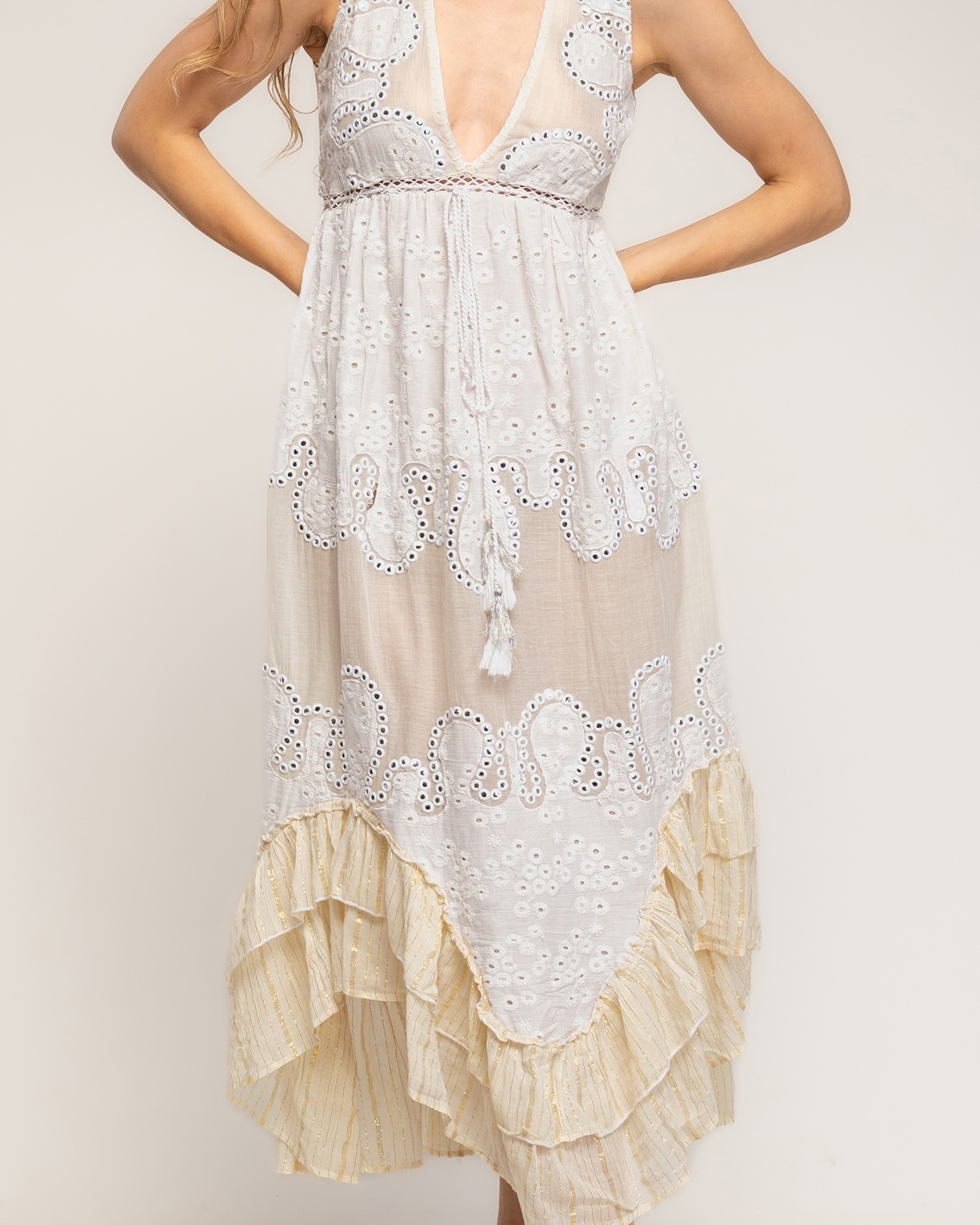 Vestido sin mangas 100% algodón con bordados - Tantra - Crudo Crudo-4