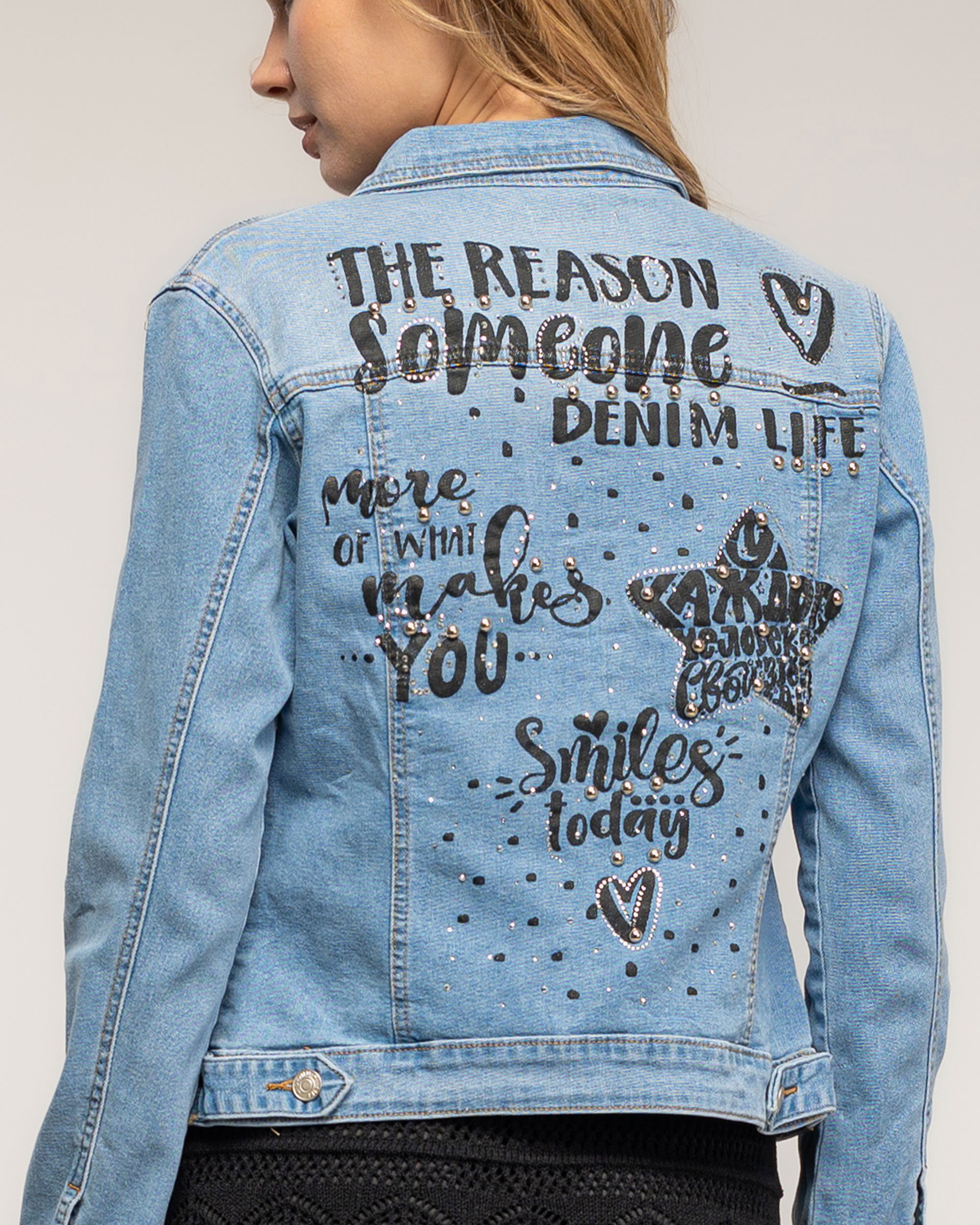 Chaqueta de mujer denim con textura en la espalda "the reason - Tantra - Azul denim Azul denim-3