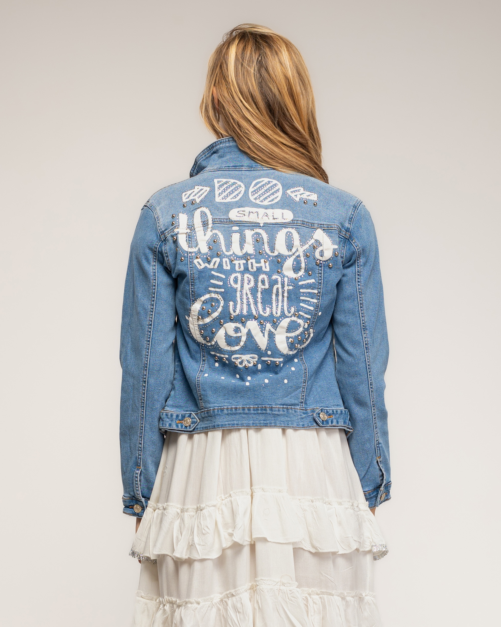 Chaqueta de mujer denim con textura en la espalda "small things - Tantra - Azul denim Azul denim-2