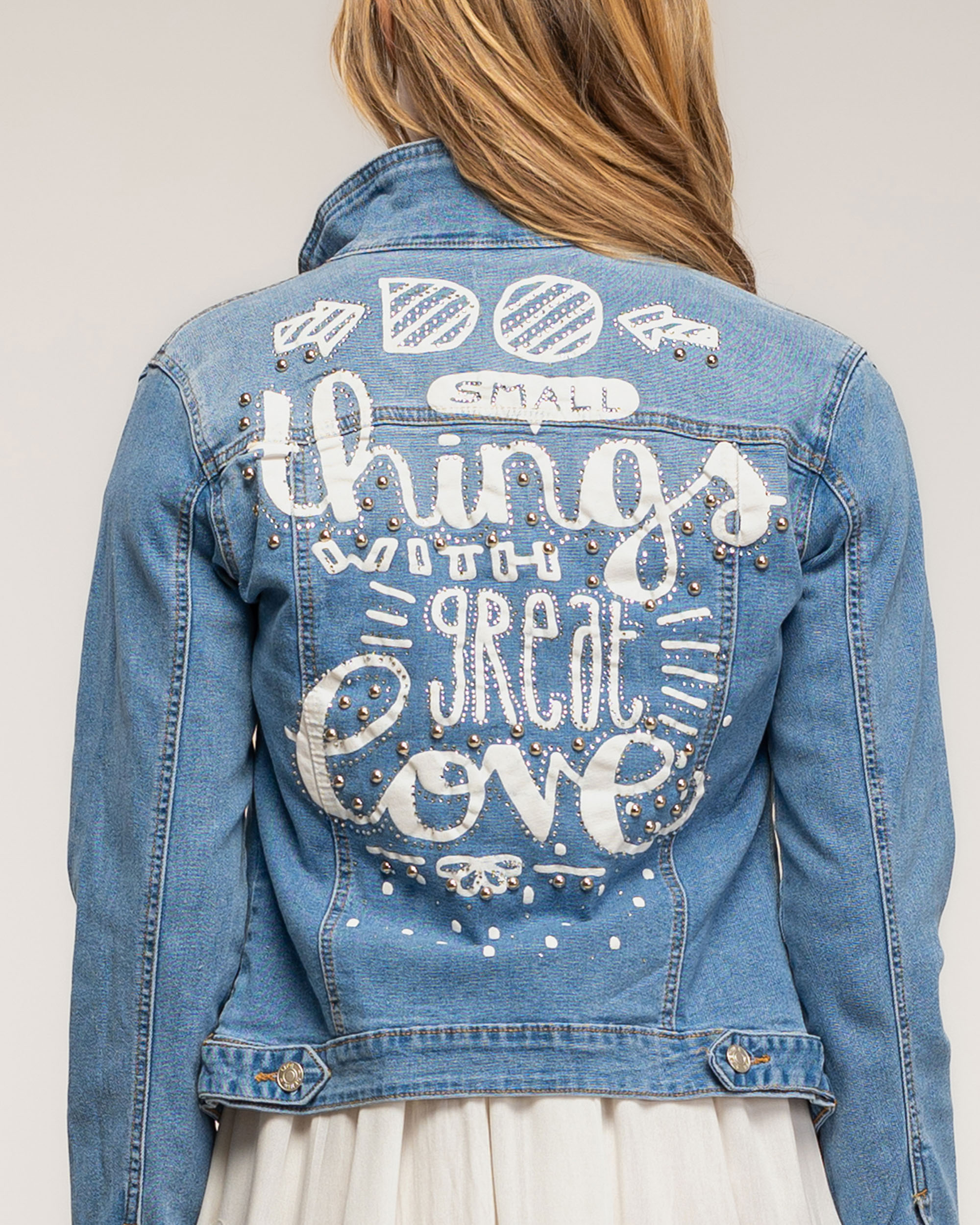 Chaqueta de mujer denim con textura en la espalda "small things - Tantra - Azul denim Azul denim-3