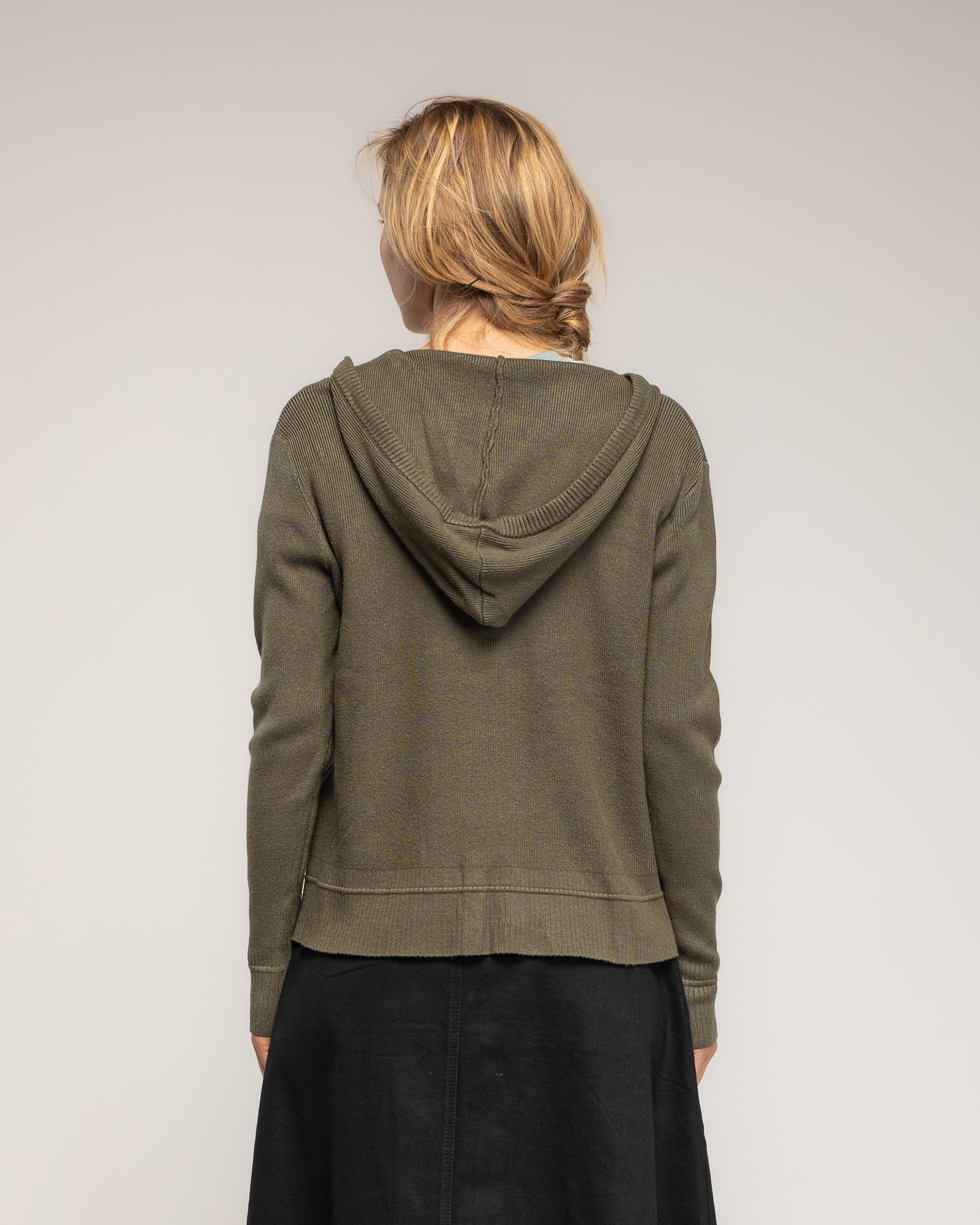 Chaqueta de mujer punto acanalado con capucha - Tantra - Verde militar Verde militar-2
