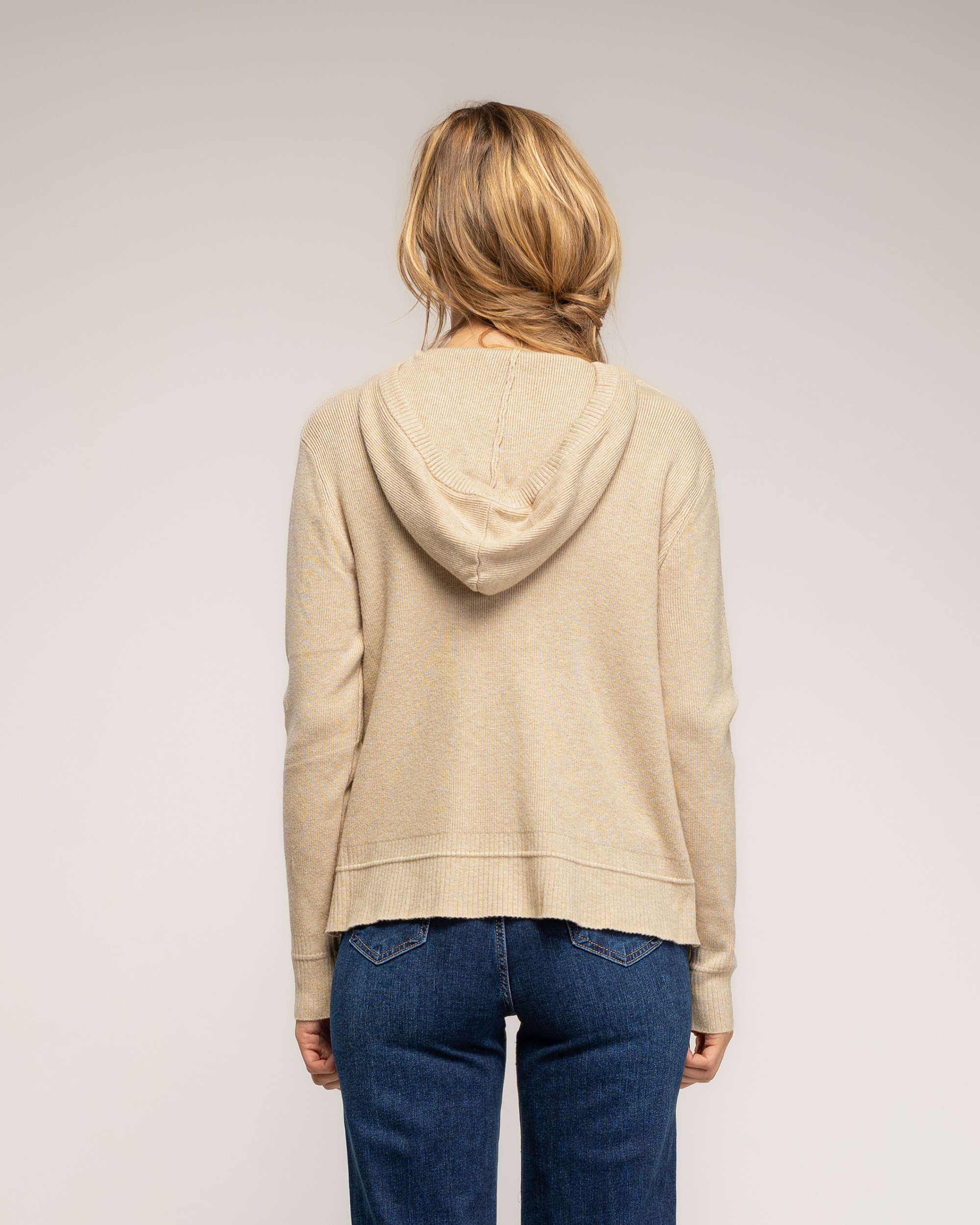 Chaqueta de mujer punto acanalado con capucha - Tantra - Beige Beige-2