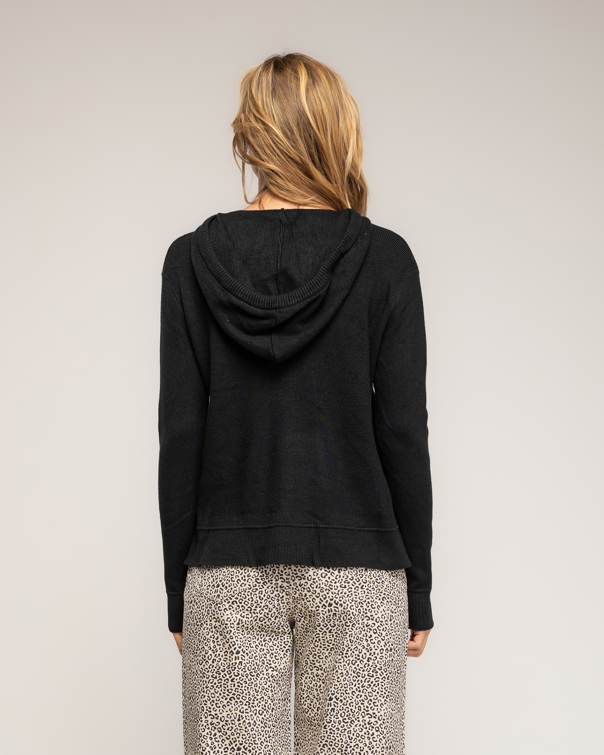 Chaqueta de mujer punto acanalado con capucha - Tantra - Negro Negro-2