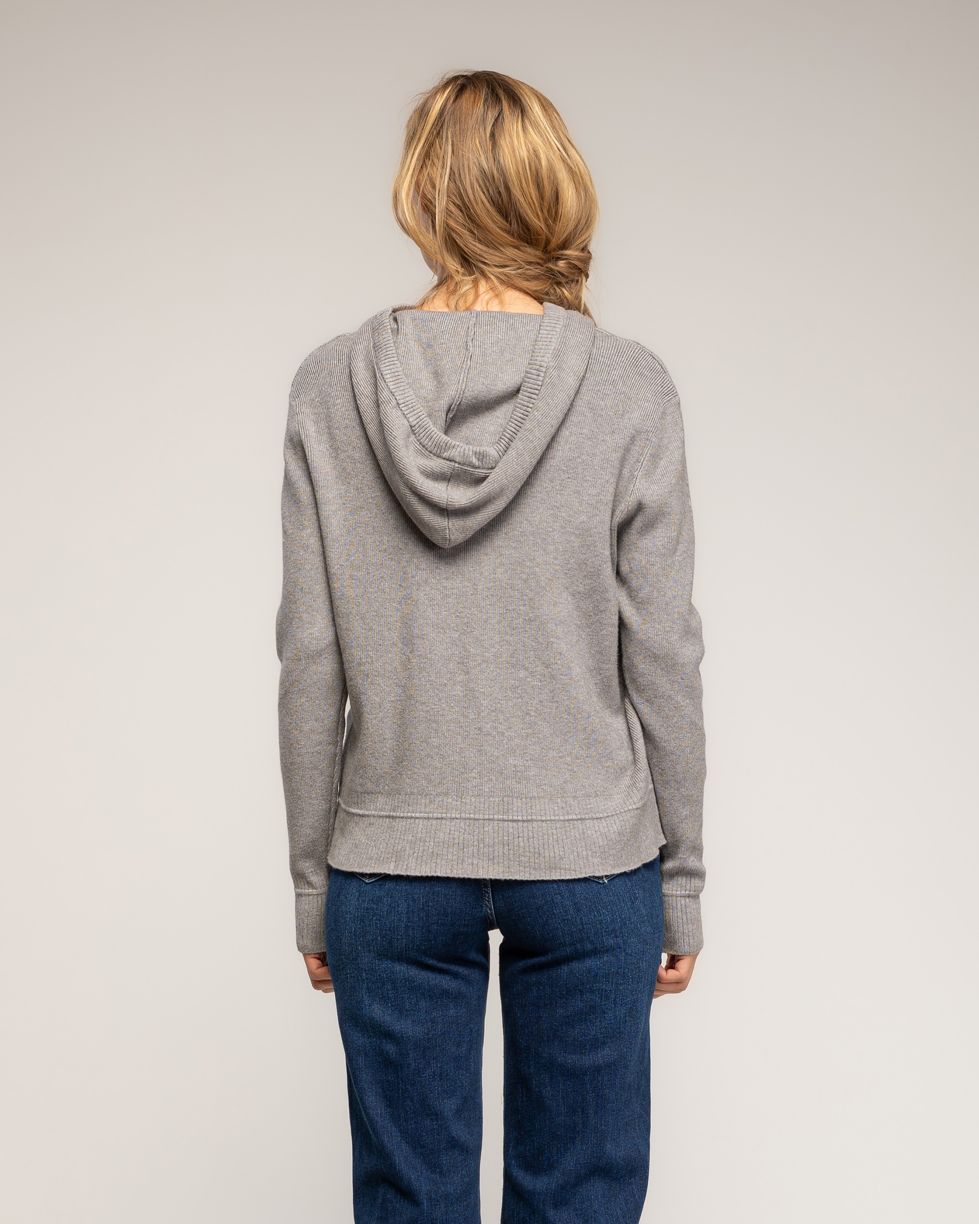 Chaqueta de mujer punto acanalado con capucha - Tantra - Gris Gris-2