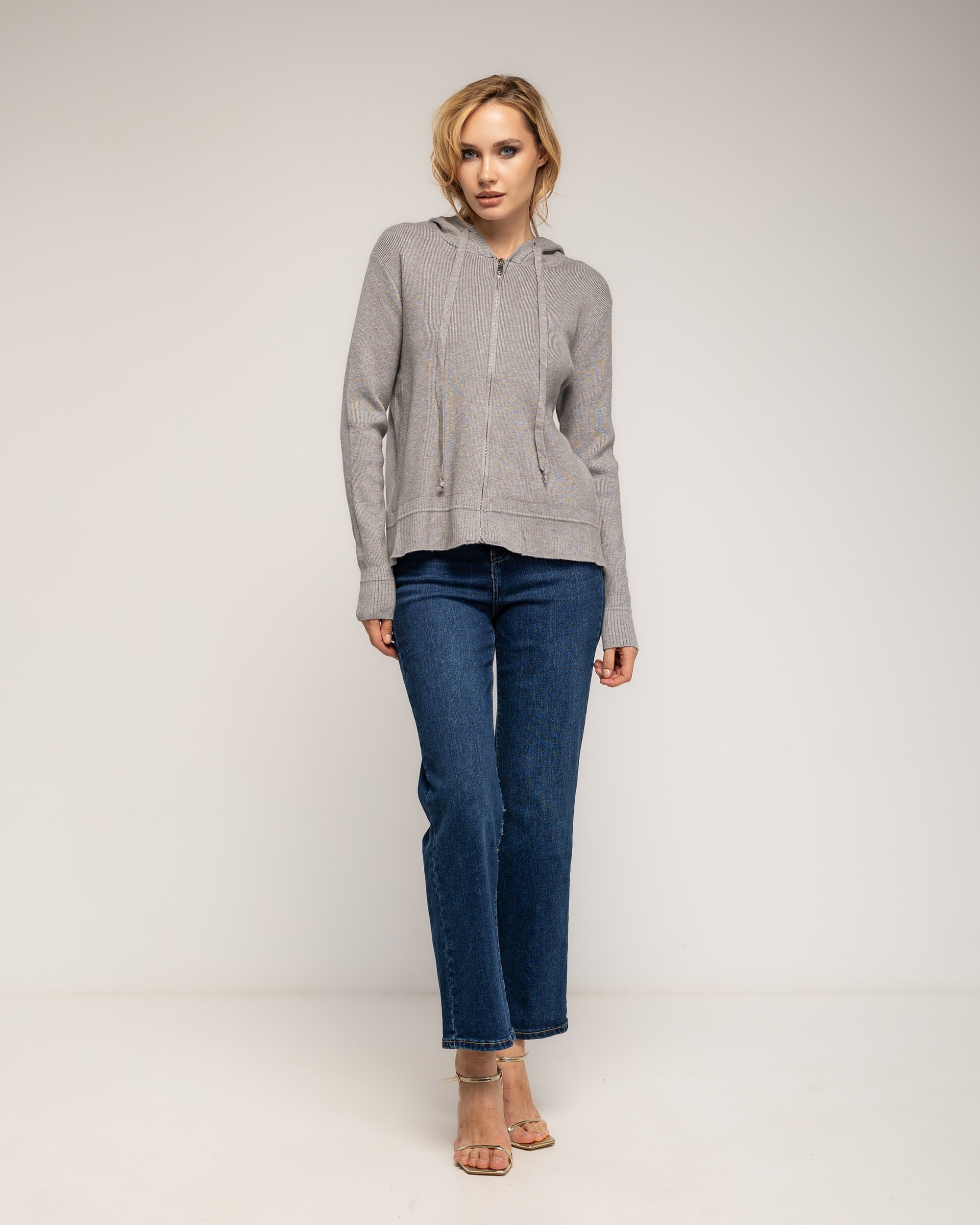 Chaqueta de mujer punto acanalado con capucha - Tantra - Gris Gris-4