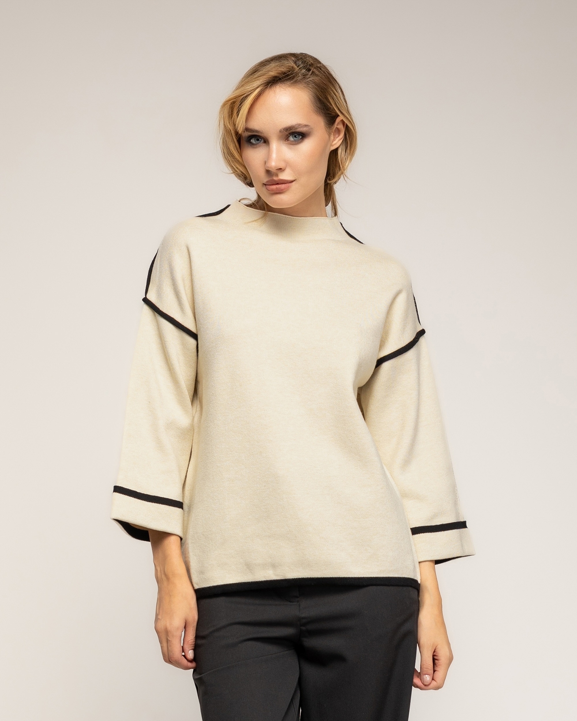 Jersey de mujer de punto con detalle de pespunte - Tantra - Beige Beige-1