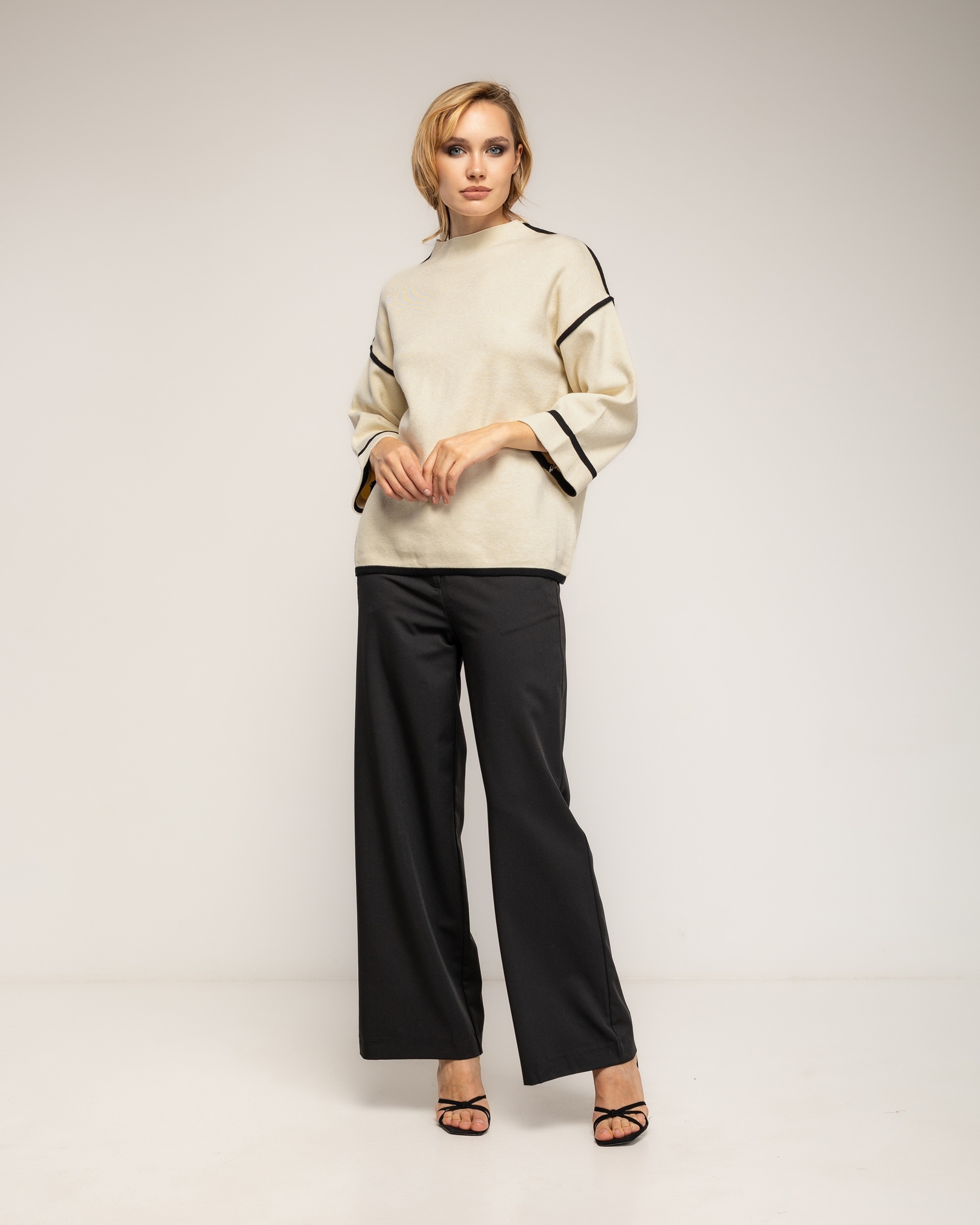 Jersey de mujer de punto con detalle de pespunte - Tantra - Beige Beige-4