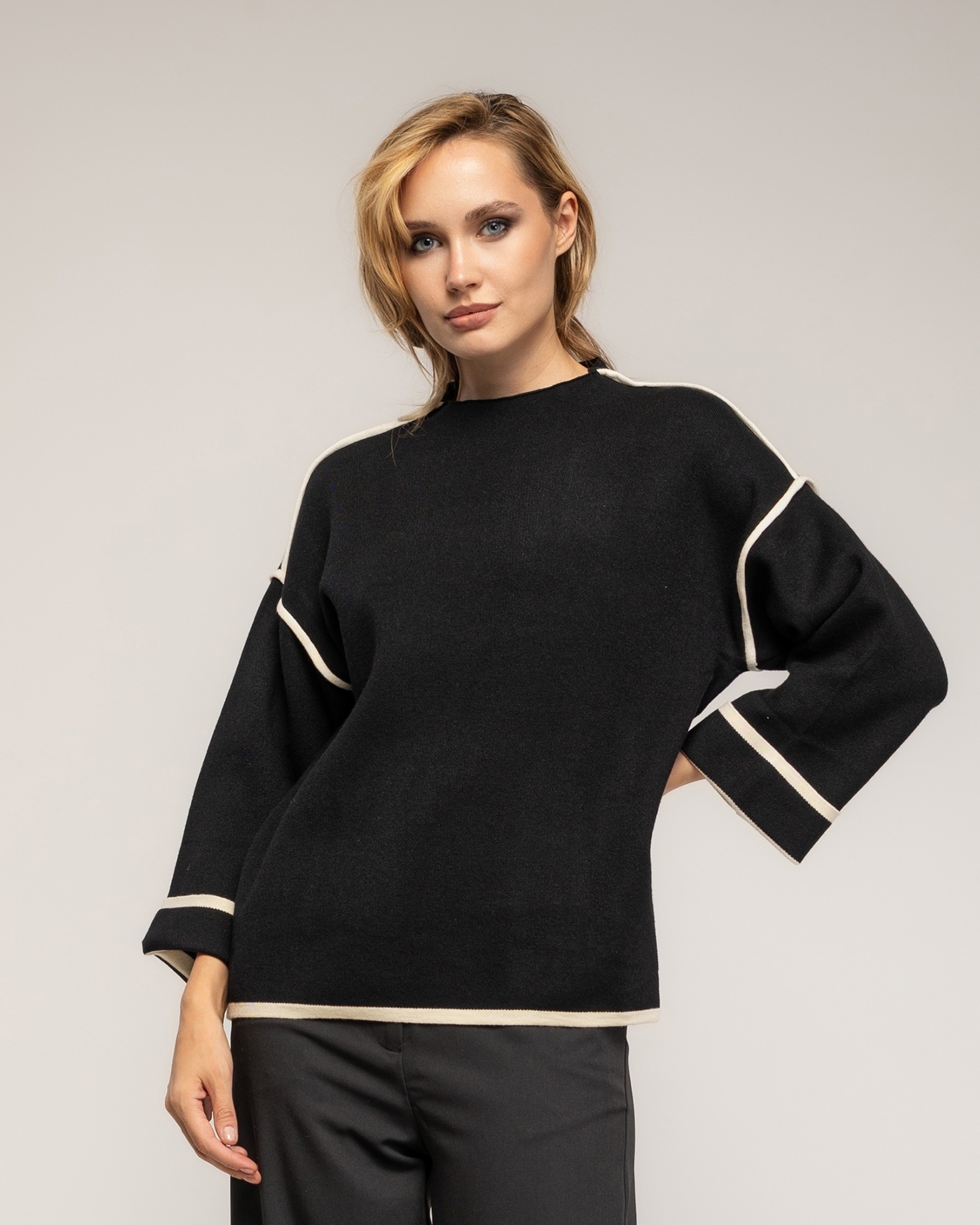 Jersey de mujer de punto con detalle de pespunte - Tantra - Negro Negro-1