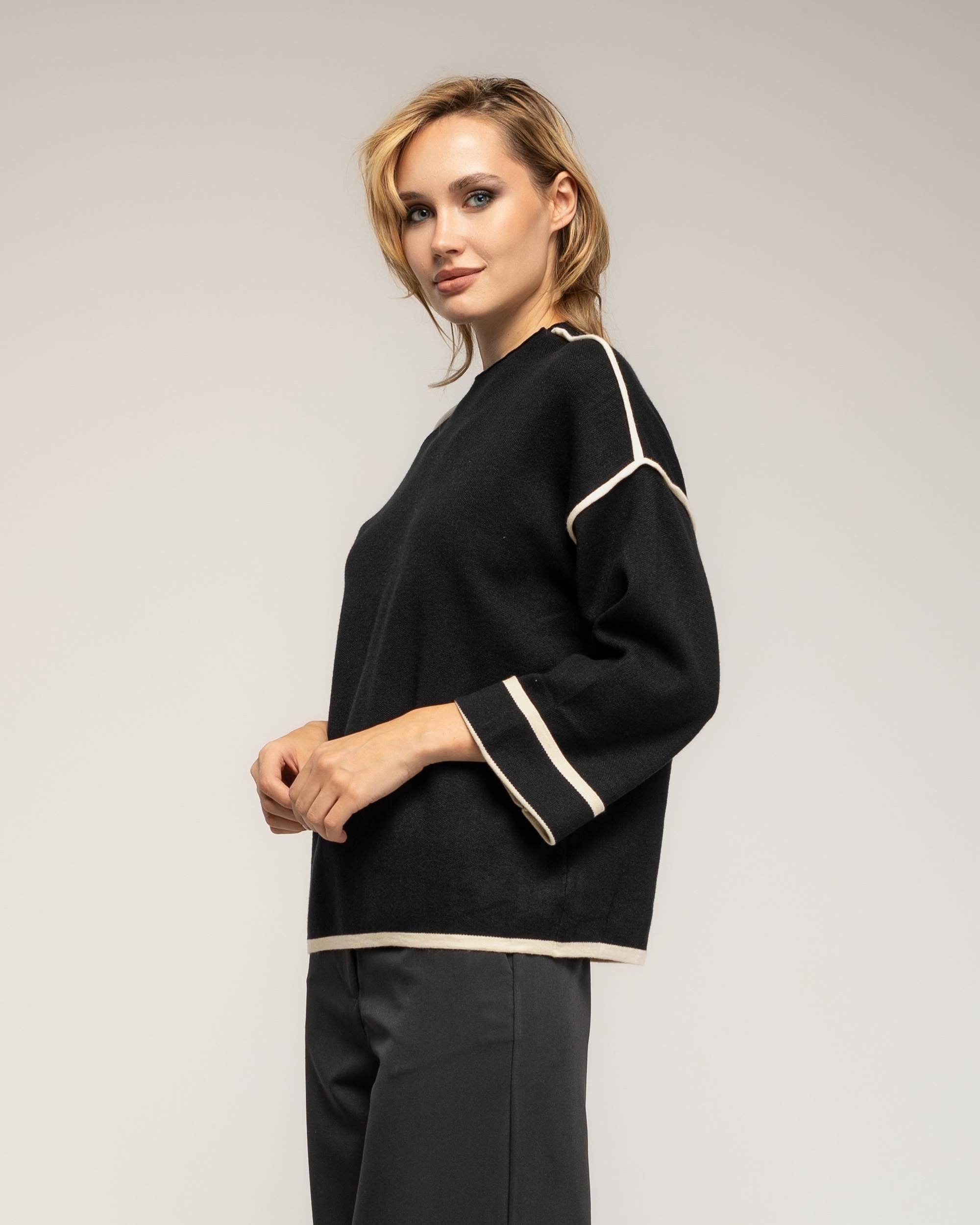 Jersey de mujer de punto con detalle de pespunte - Tantra - Negro Negro-3