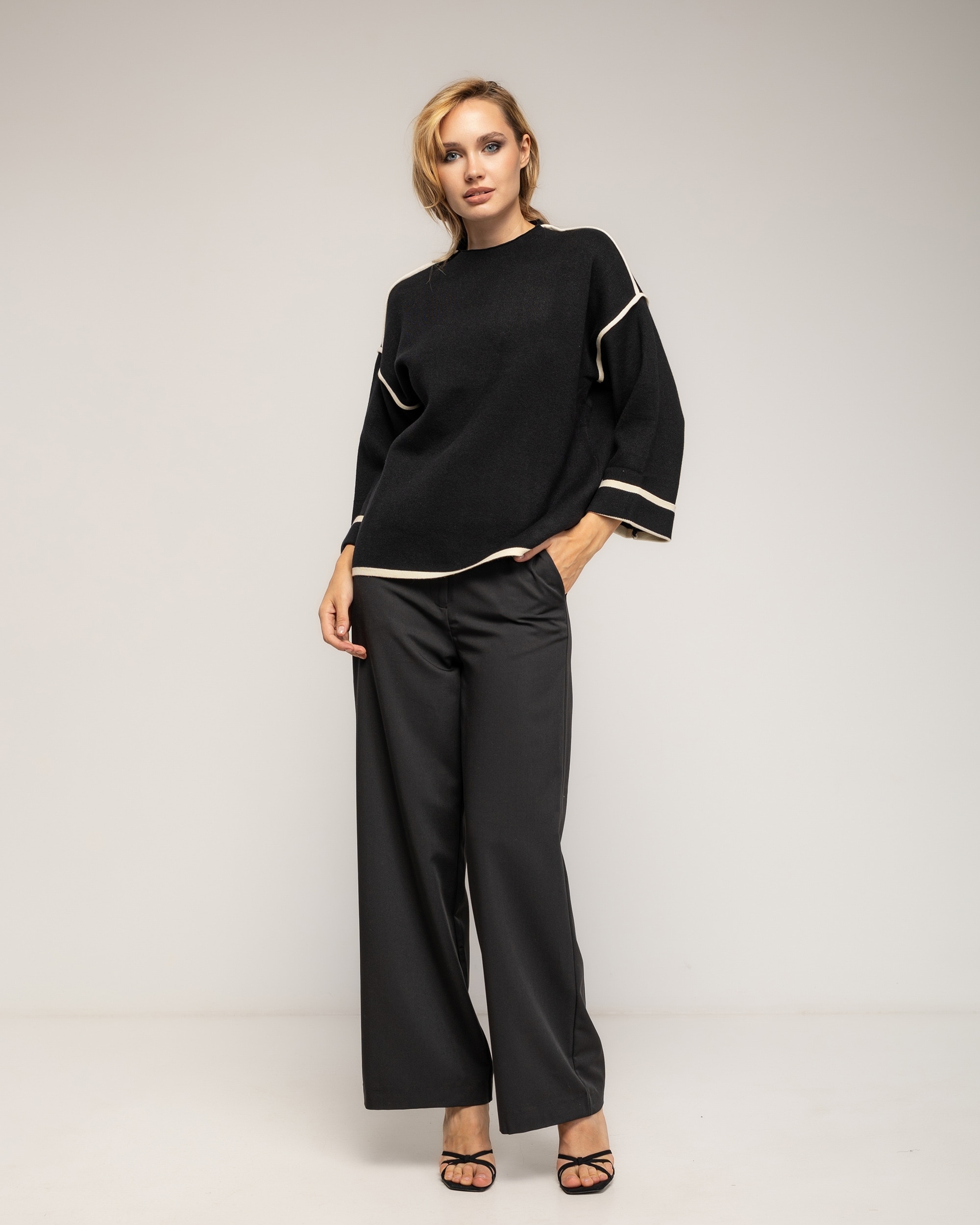 Jersey de mujer de punto con detalle de pespunte - Tantra - Negro Negro-4