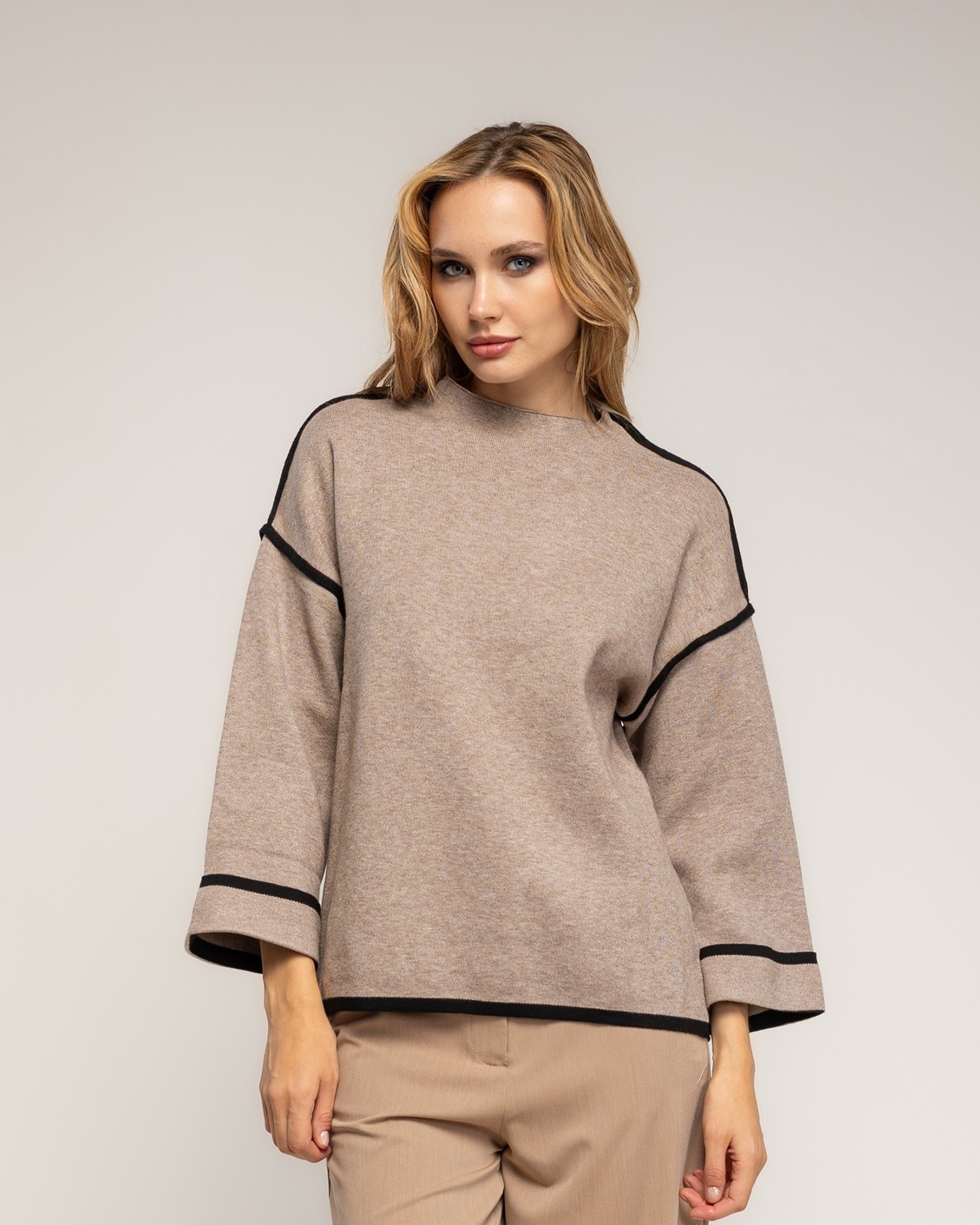 Jersey de mujer de punto con detalle de pespunte - Tantra - Marrón Marrón-1