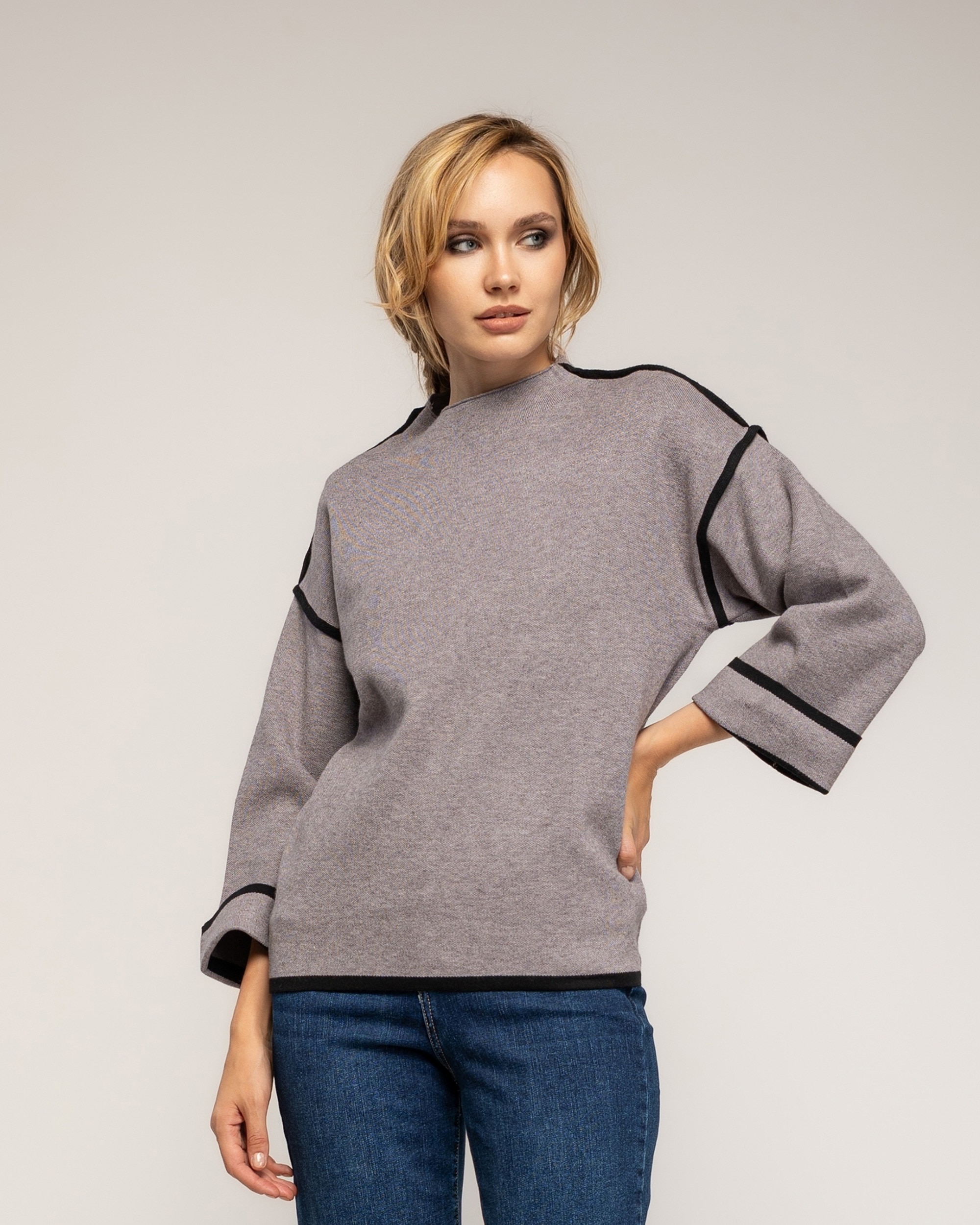 Imagen 0 de Jersey de mujer de punto con detalle de pespunte Gris