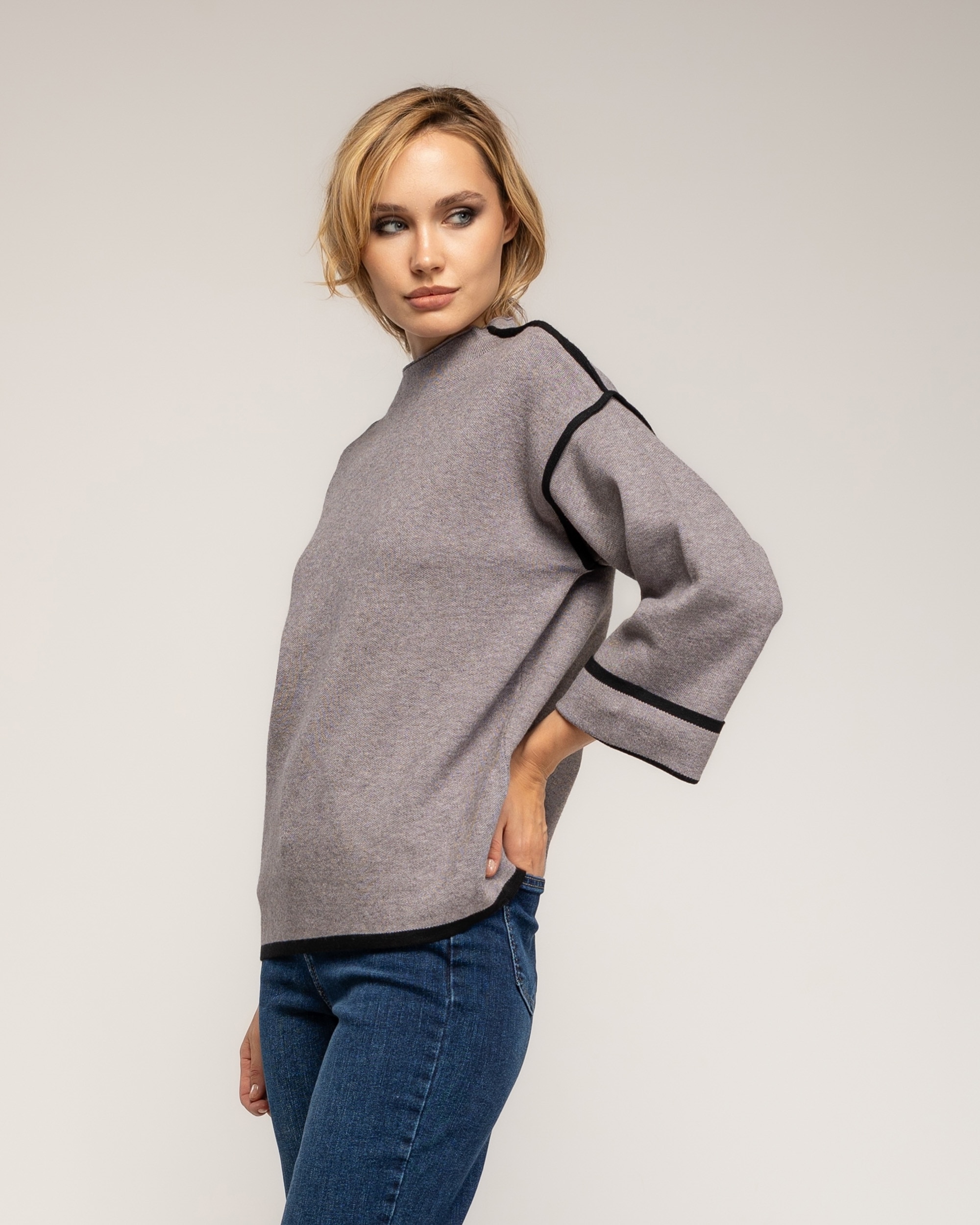 Jersey de mujer de punto con detalle de pespunte - Tantra - Gris Gris-3