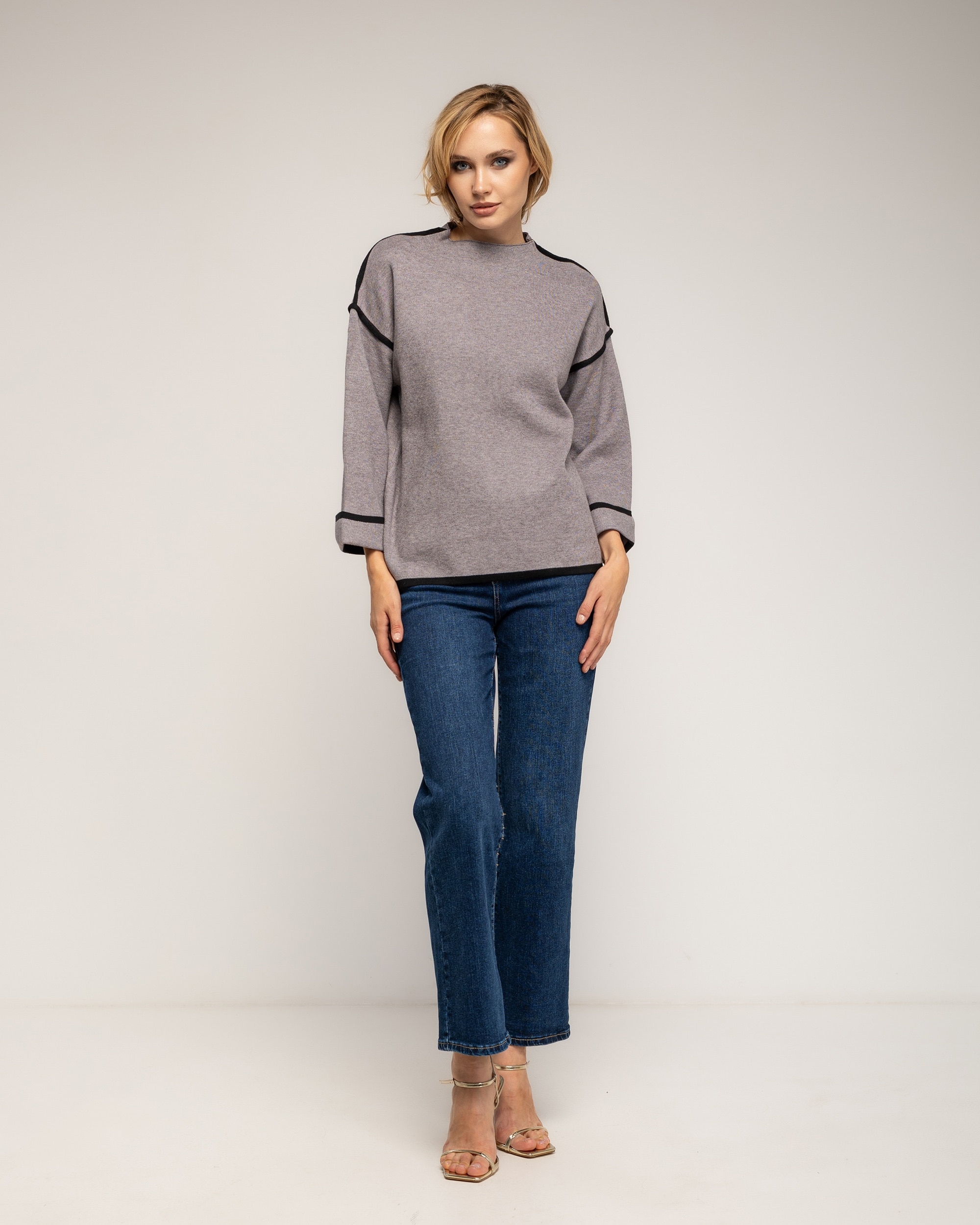 Jersey de mujer de punto con detalle de pespunte - Tantra - Gris Gris-4
