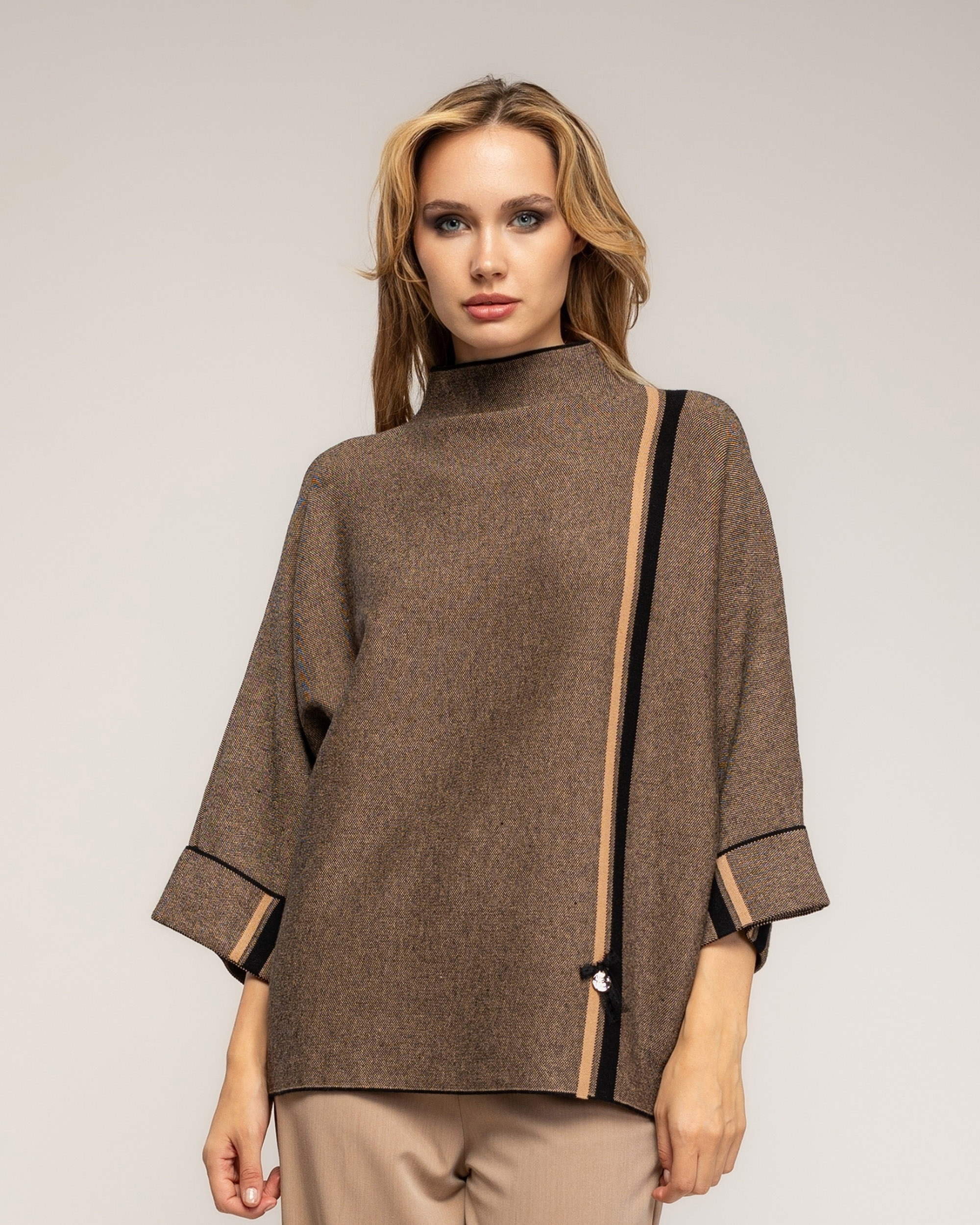 Jersey de mujer de punto jaspeado y raya lateral - Tantra - Marrón Marrón-1