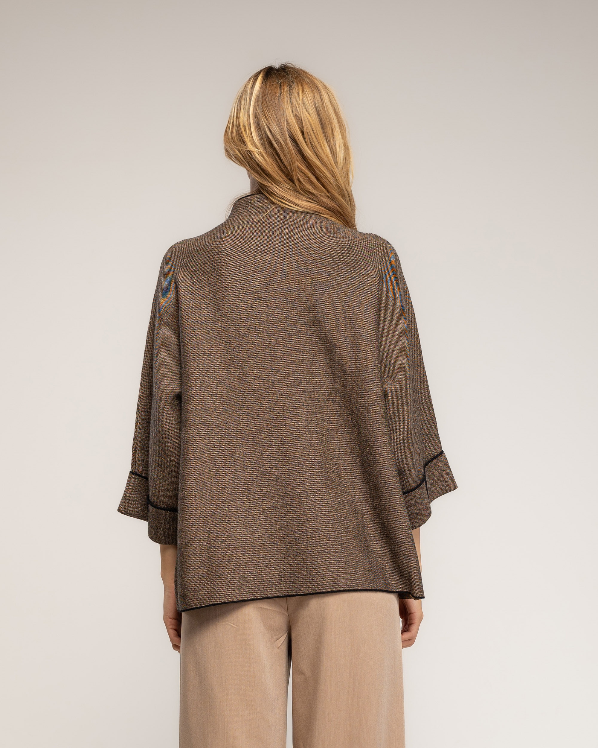 Jersey de mujer de punto jaspeado y raya lateral - Tantra - Marrón Marrón-2