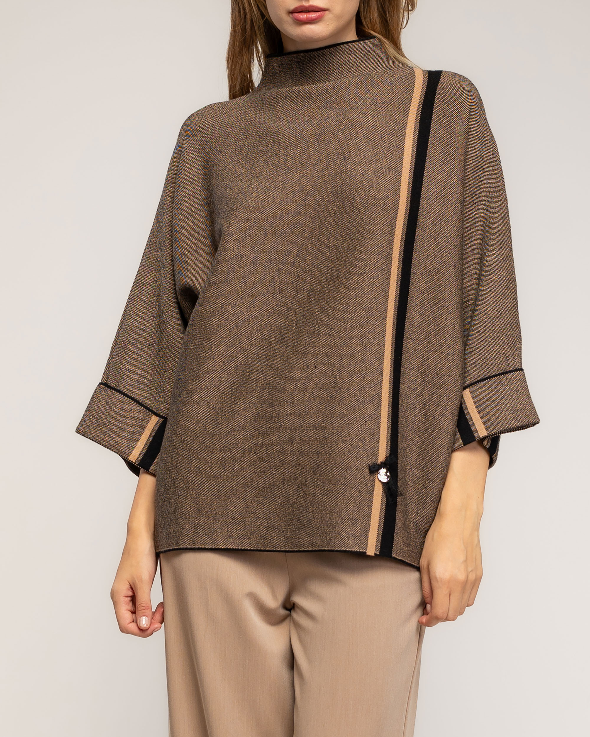 Jersey de mujer de punto jaspeado y raya lateral - Tantra - Marrón Marrón-3
