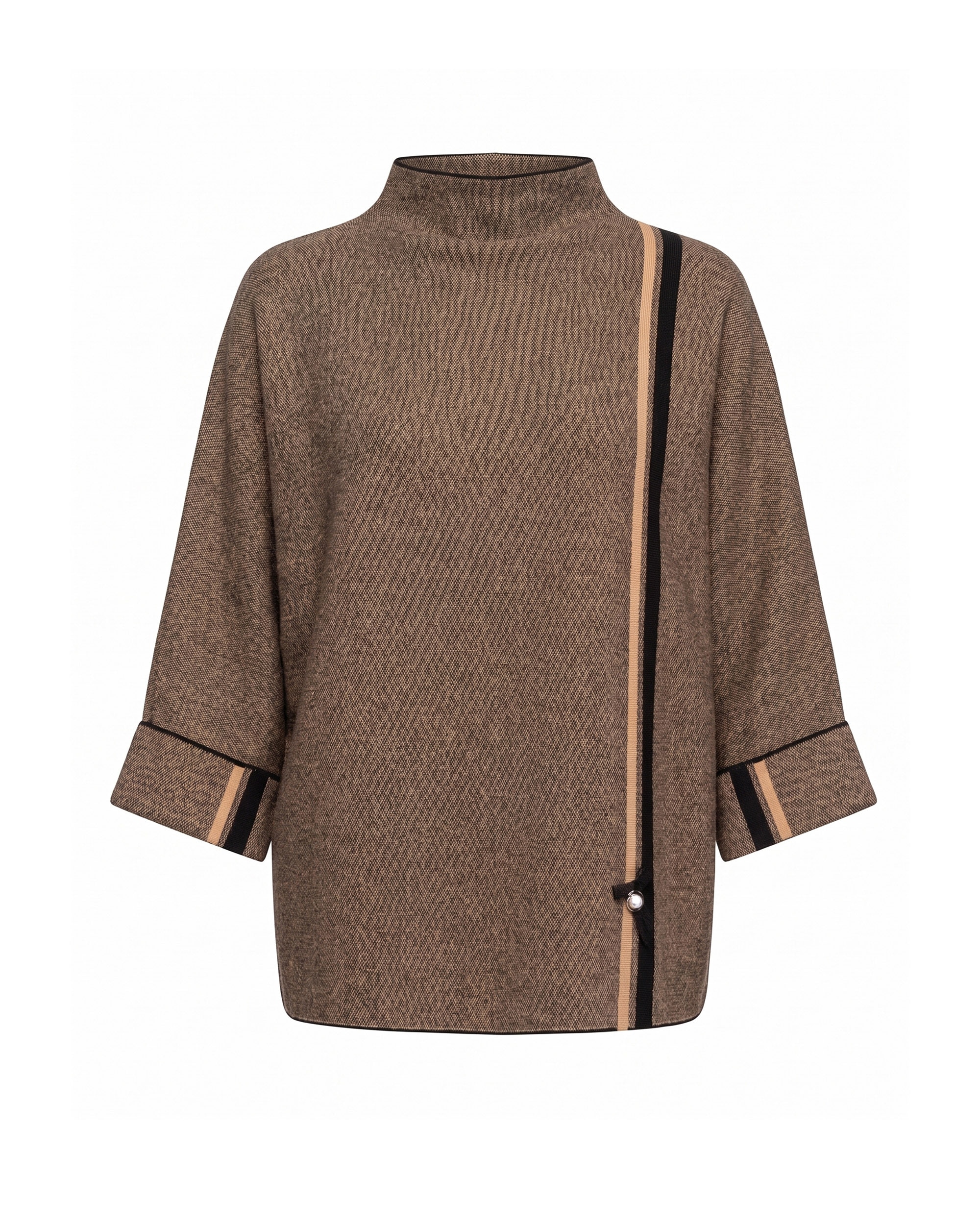 Jersey de mujer de punto jaspeado y raya lateral - Tantra - Marrón Marrón-5