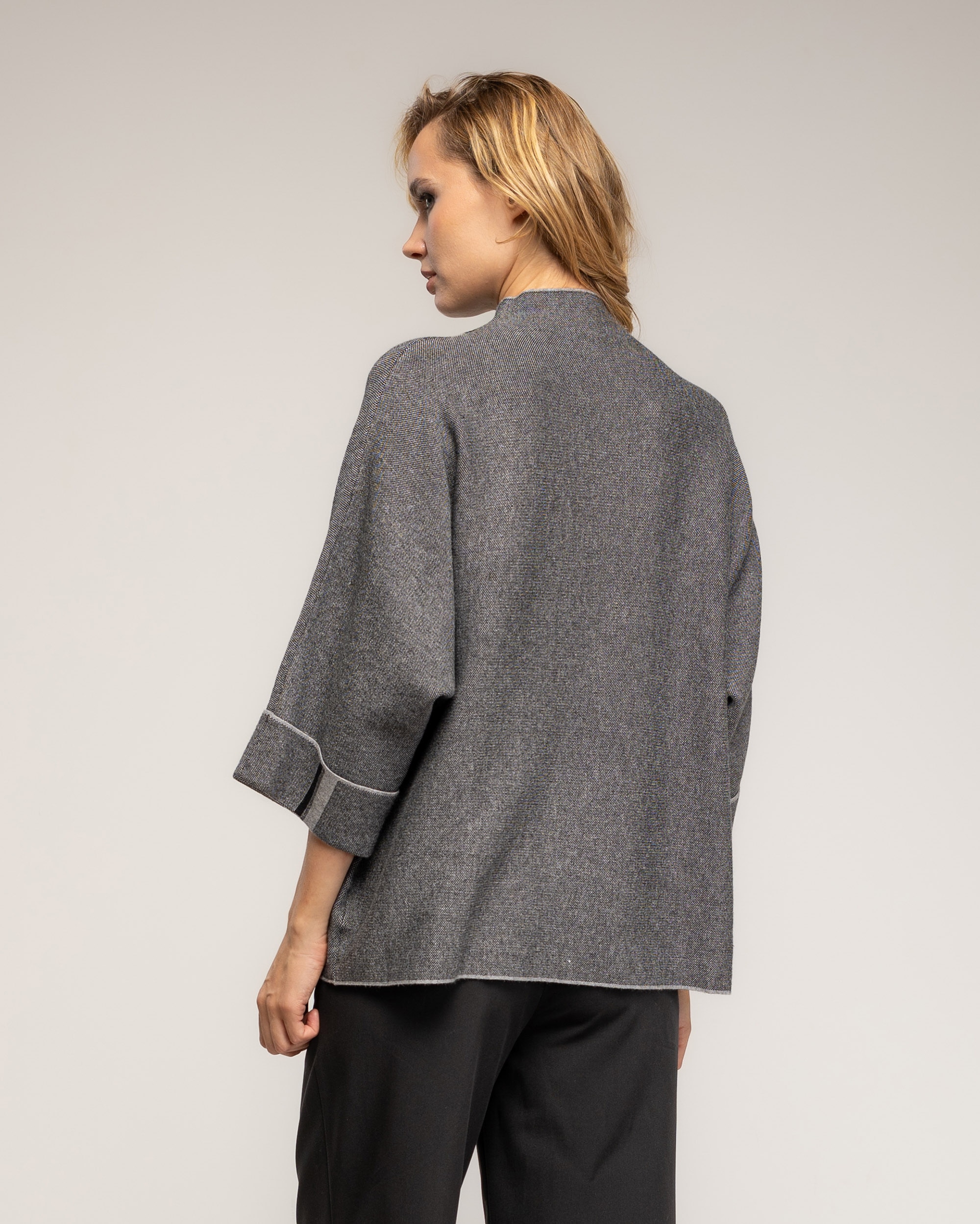 Jersey de mujer de punto jaspeado y raya lateral - Tantra - Gris Gris-2