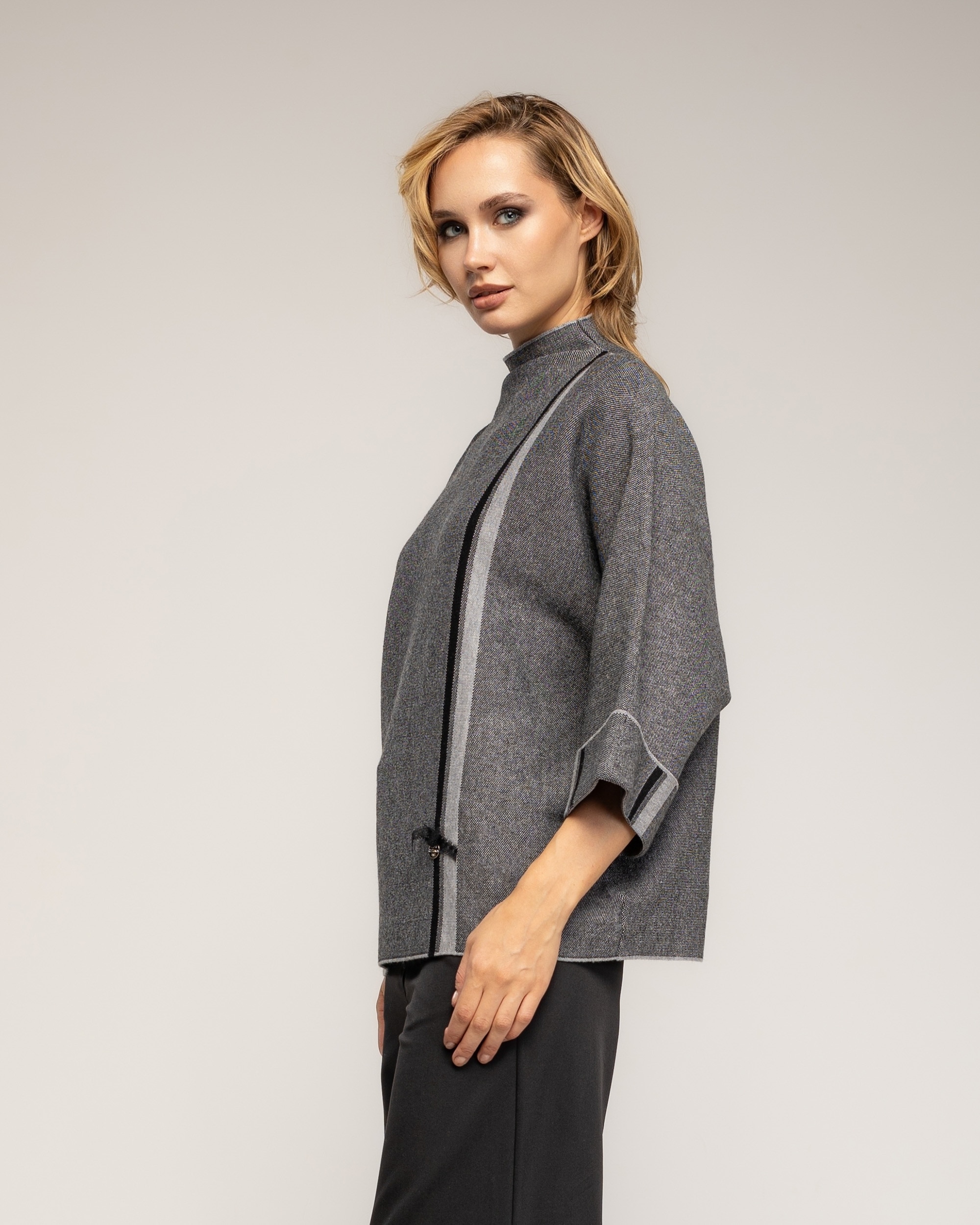 Jersey de mujer de punto jaspeado y raya lateral - Tantra - Gris Gris-3